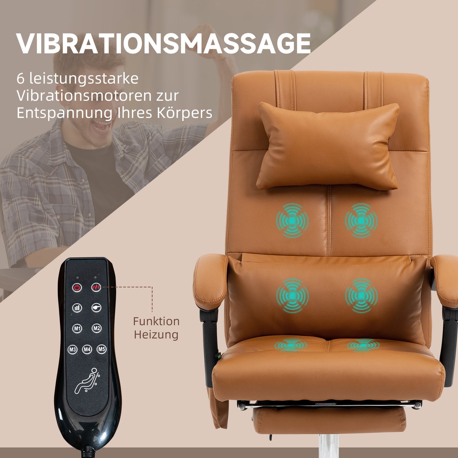 Kontorsstol med massage, ländryggsvärme, 120 kg kapacitet