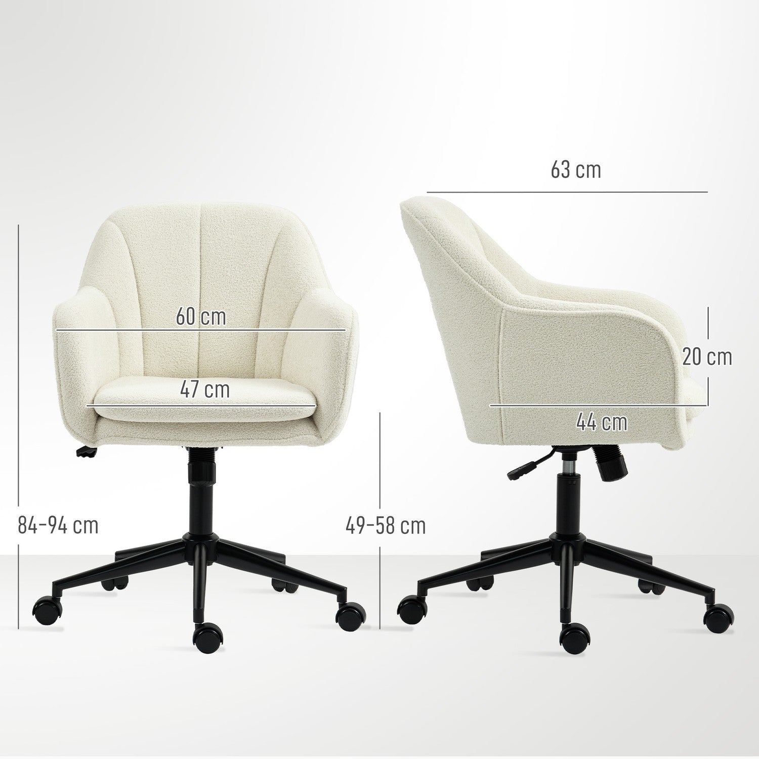 Kontorsstol, sammetsliknande tyg, böjd rygg, beige