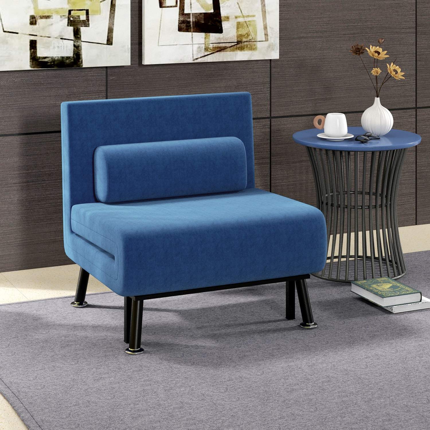 Konvertibilní relaxační křeslo, tmavě modré, s nastavitelným opěradlem