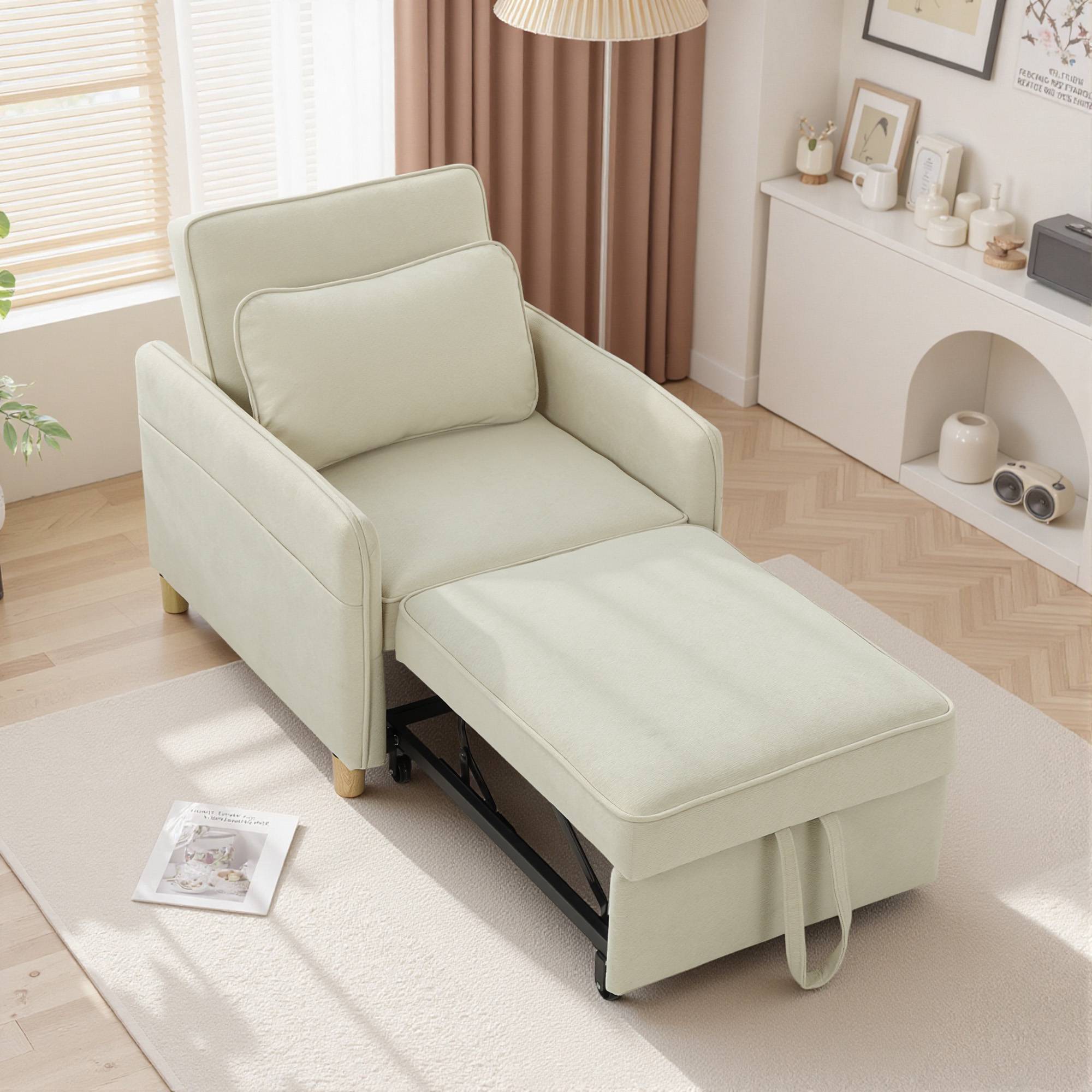 Konvertibel sovfåtölj, skumstoppning, beige tyg