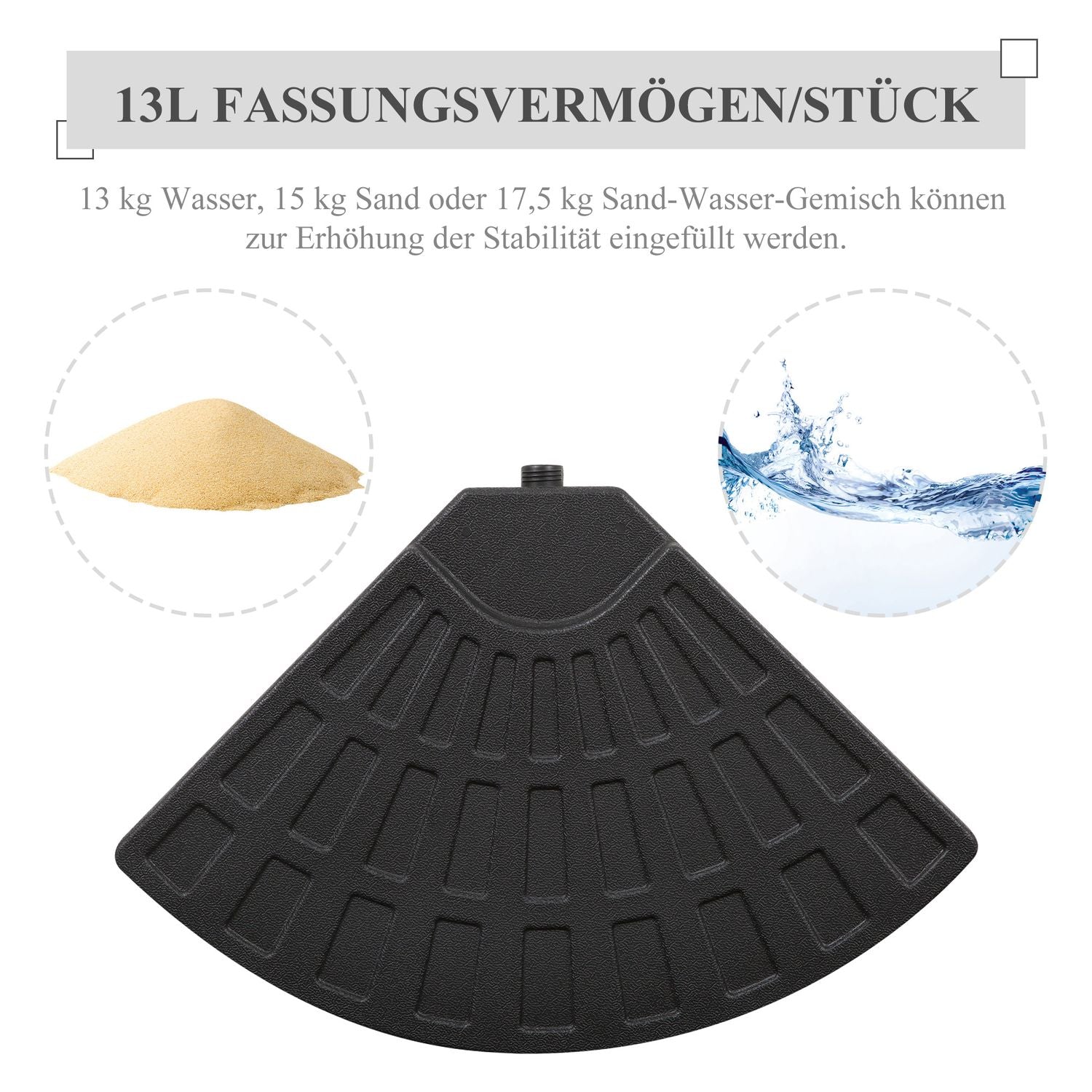 Kraftig parasollvikt, 52 kg vatten/68 kg sand, svart
