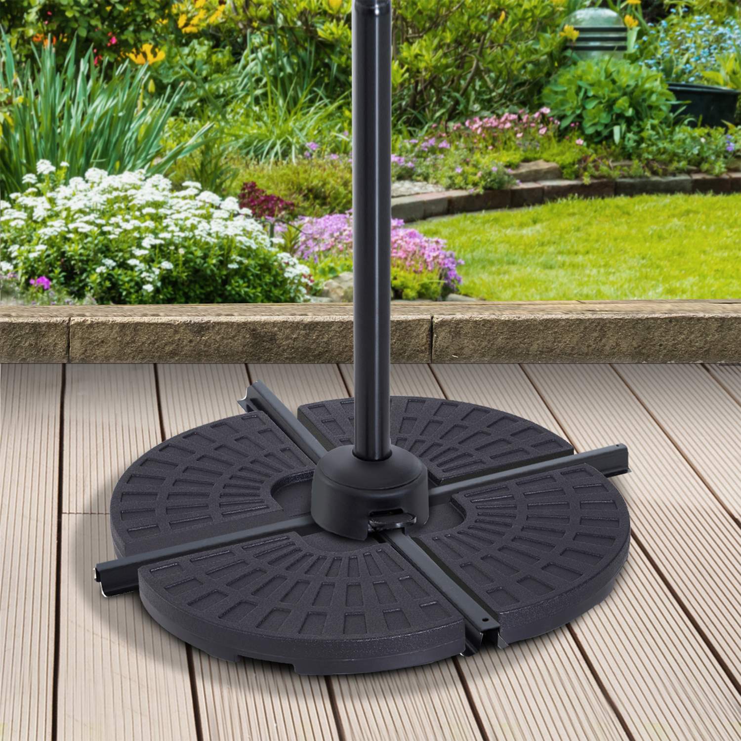 Kraftig parasollvikt, 52 kg vatten/68 kg sand, svart