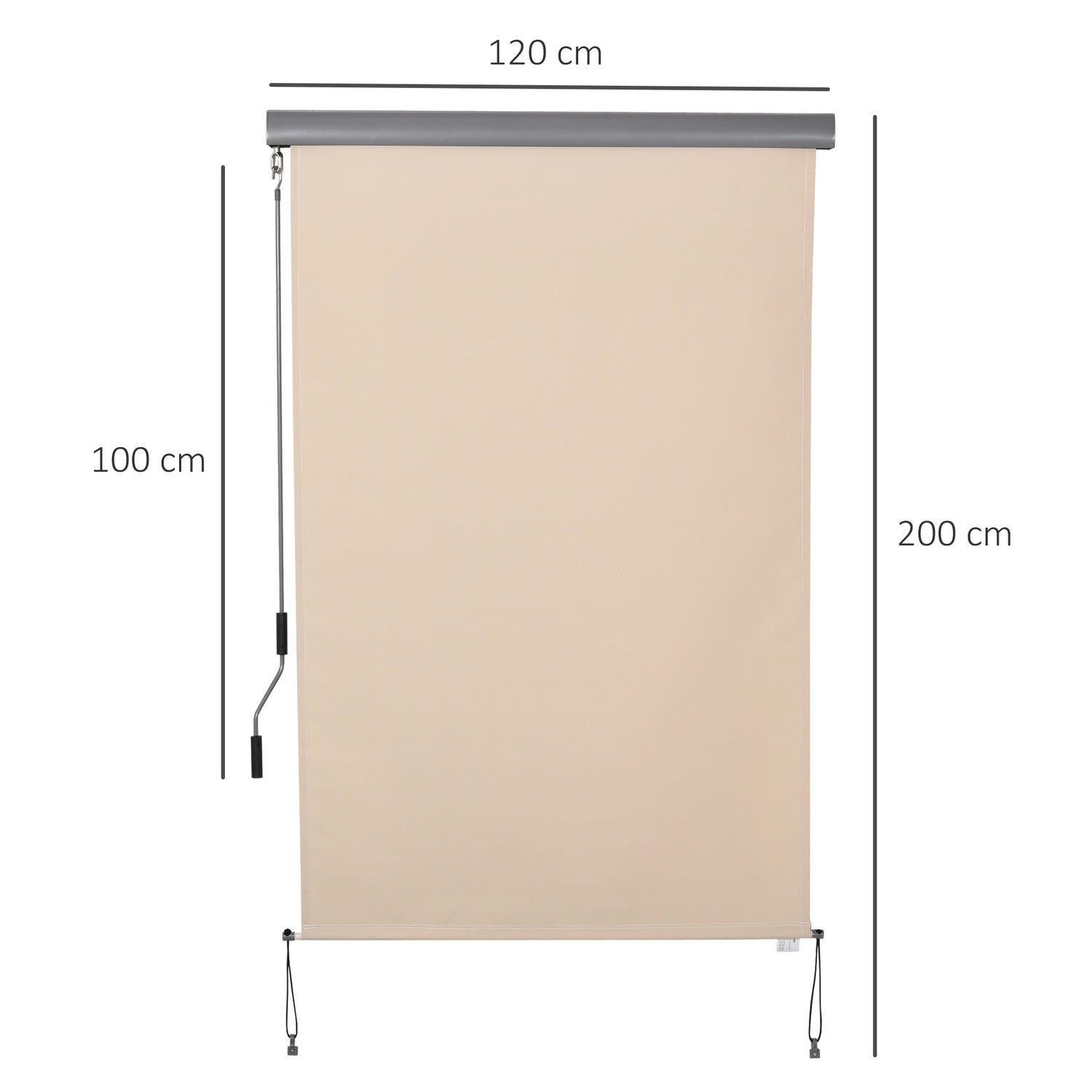 Krämvit Balkongmarkis – Handvev, Vindskydd, 120x200 Cm