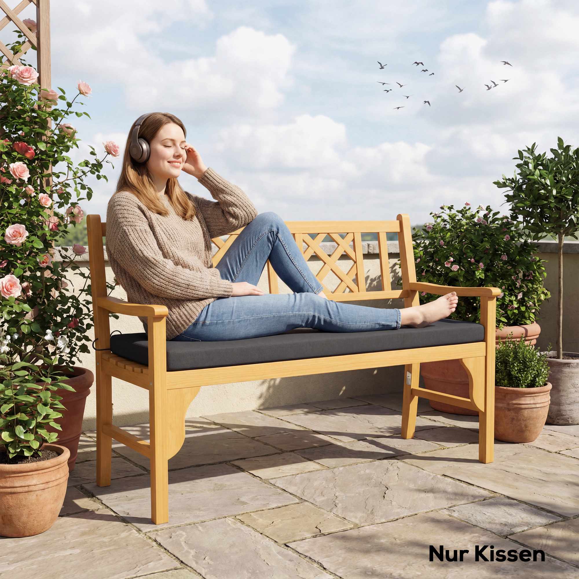 Kudde för utomhusbänk, vattenavvisande, 110 x 46 cm, mörkgrå