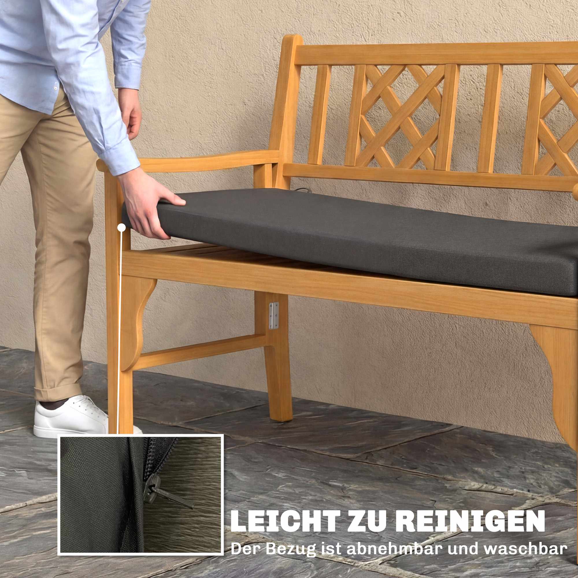 Kudde för utomhusbänk, vattenavvisande, 110 x 46 cm, mörkgrå