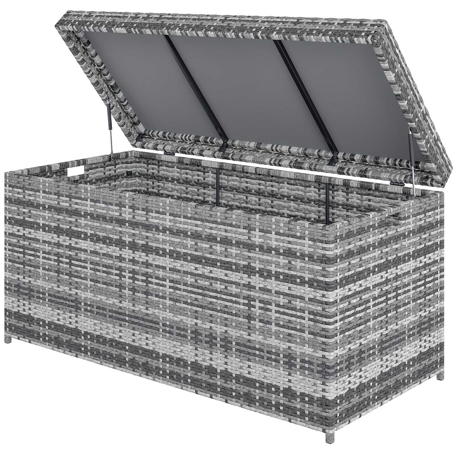 Kuddlåda i rotting 380L väderbeständig kuddlåda med lock förvaringsutrymme UV-beständig 130 x 61 x 65 cm mörkgrå