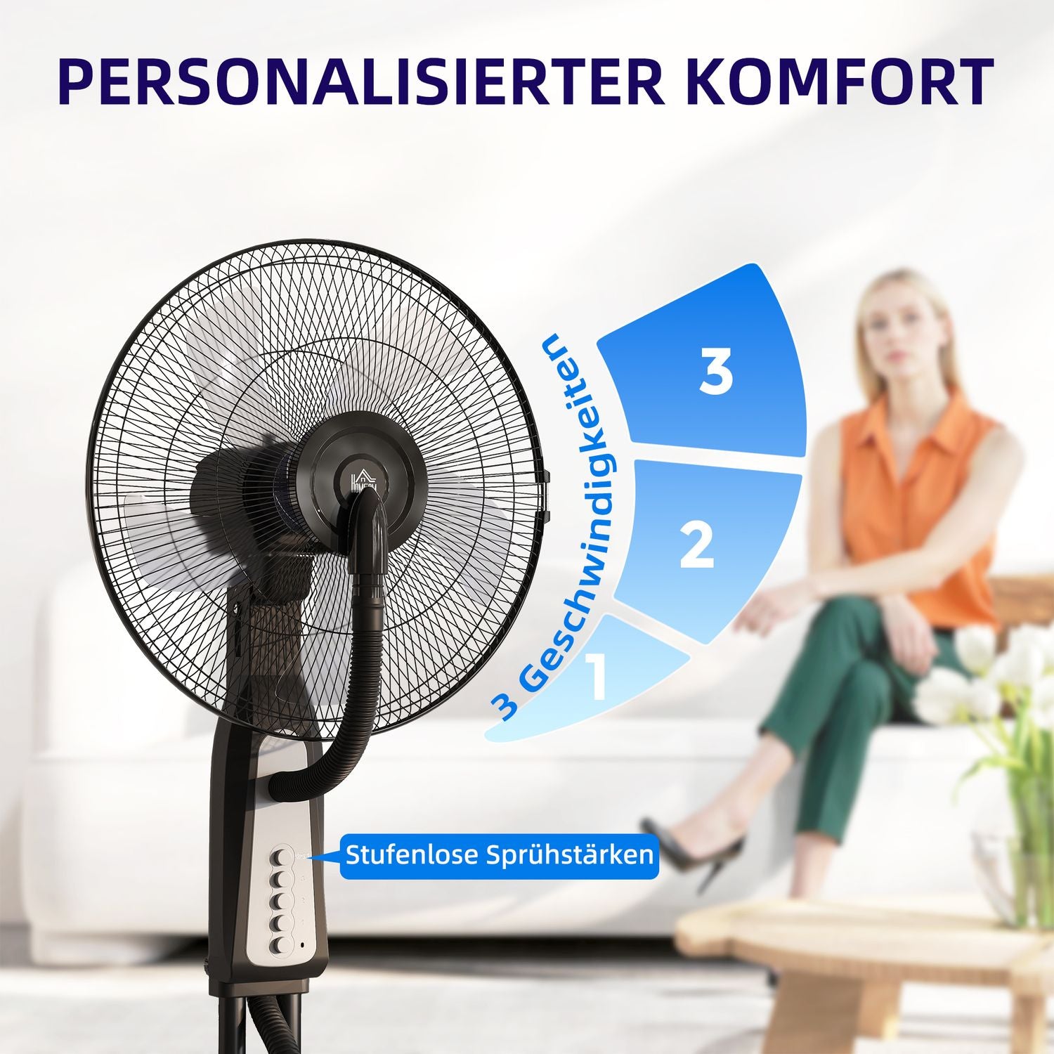 Chladicí ventilátor – 3 rychlosti, nádrž 3 l, oscilující
