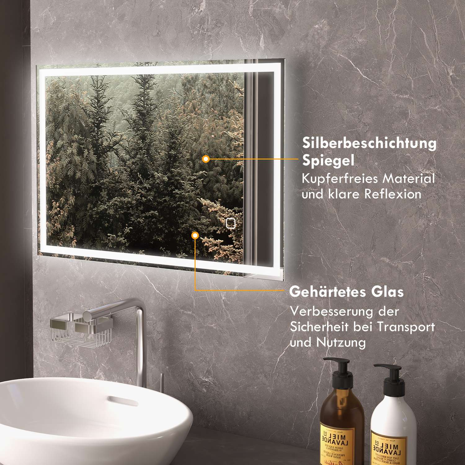 LED Badrumsspegel, 80x60cm, immafri, Touch Switch