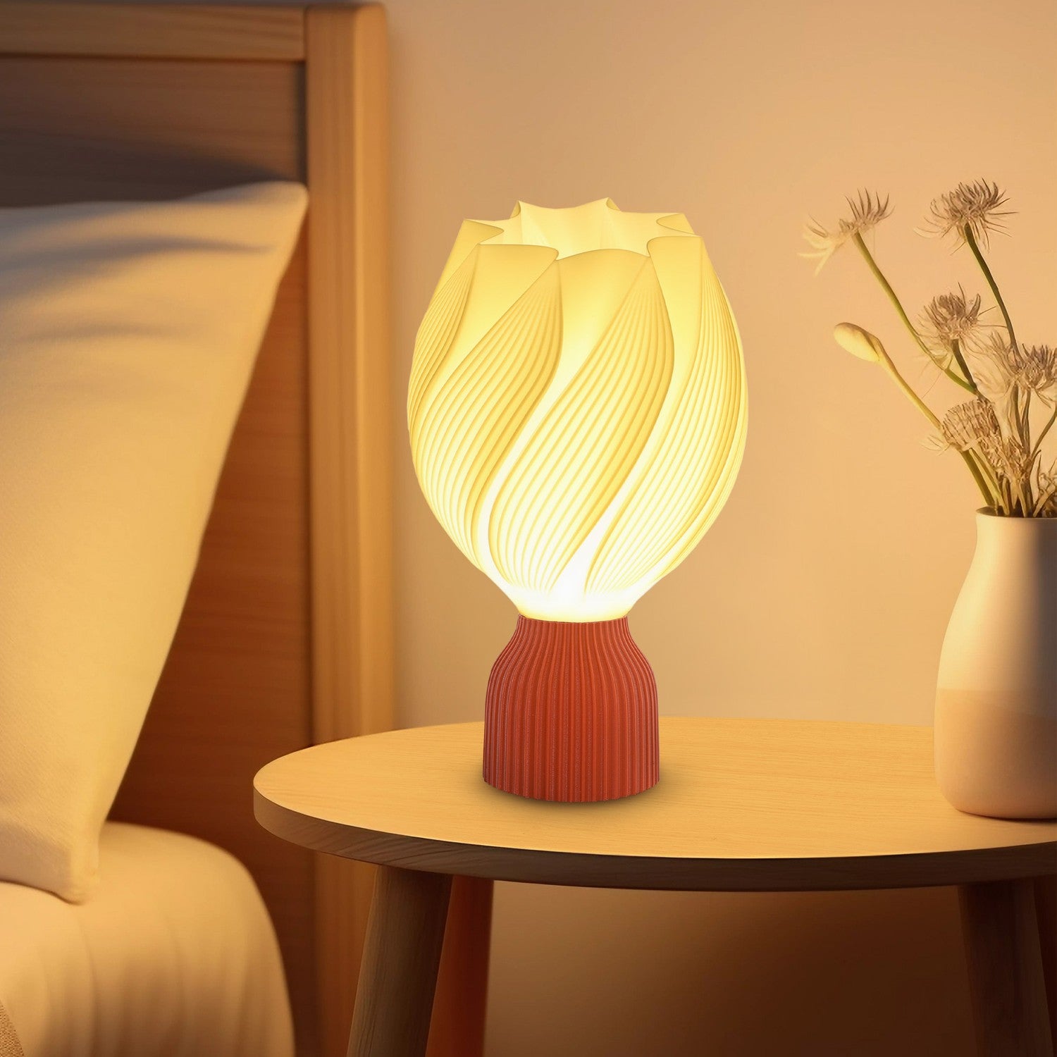 LED stolní lampa s 3D květinovým stínidlem, bílá