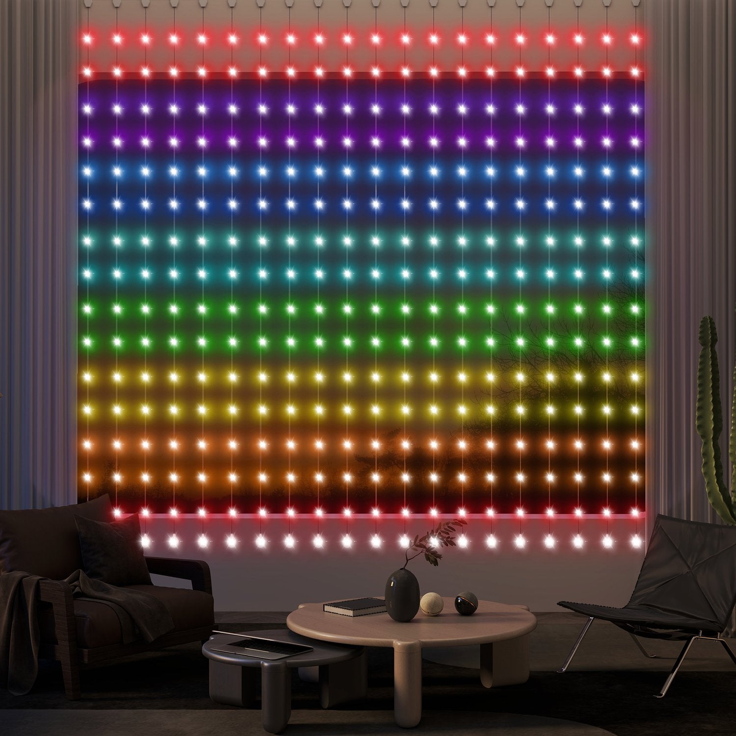 LED světelný závěs Fairy Light, 3x3m, 400 LED, synchronizace s hudbou, časovač