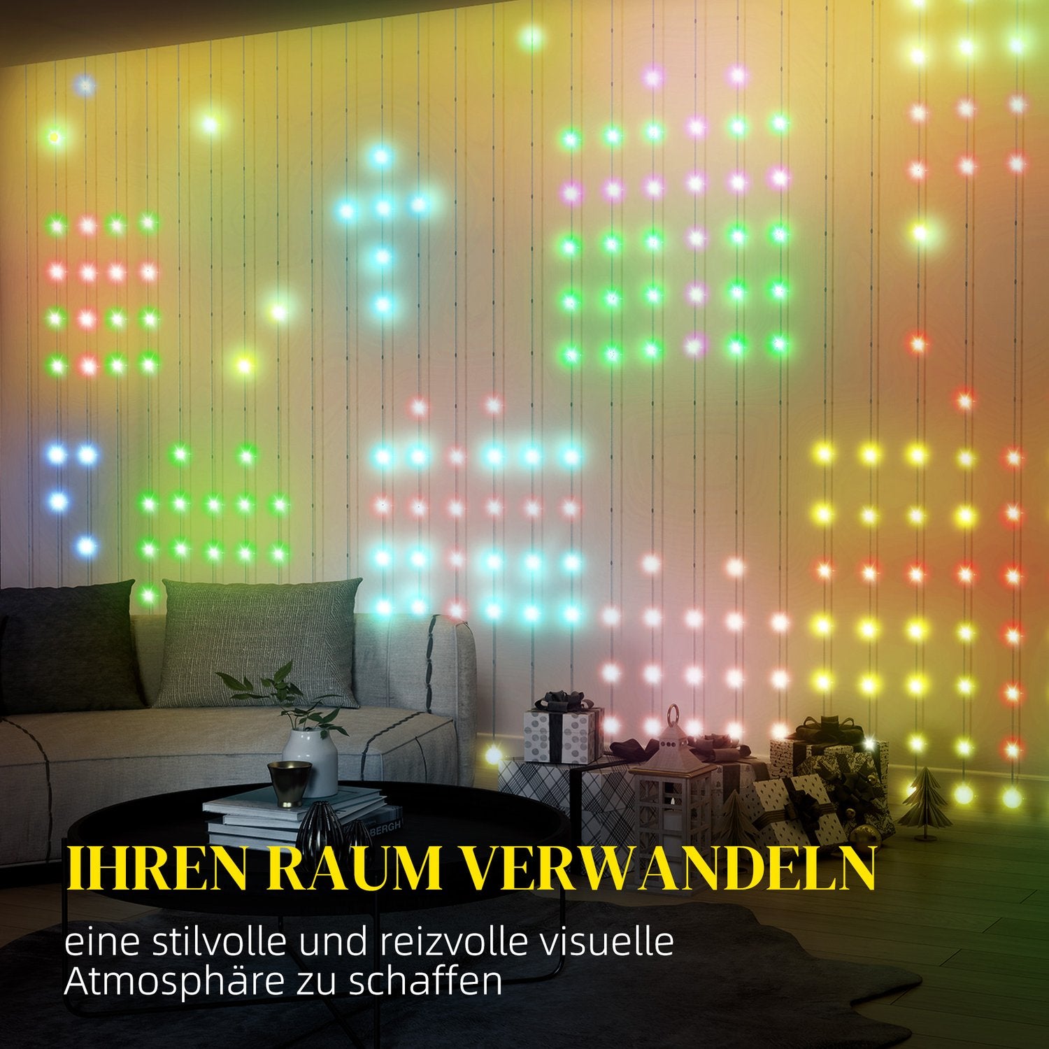 LED světelný závěs Fairy Light, 3x3m, 400 LED, synchronizace s hudbou, časovač