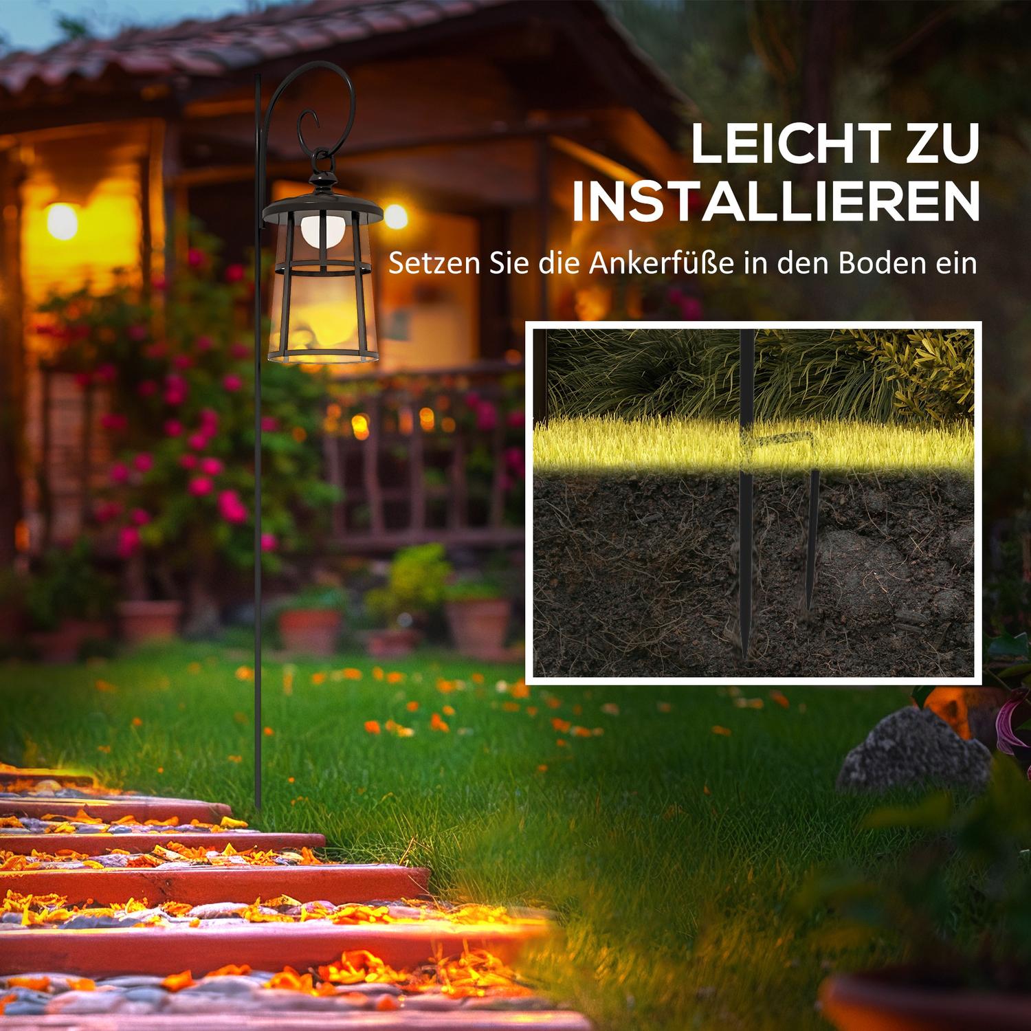 LED solární zahradní lucerna, 122 cm, studené bílé světlo, černá