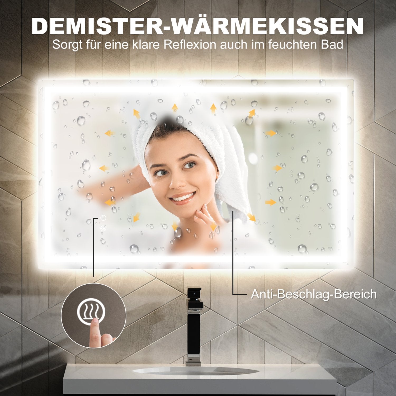 LED badrumsspegel – justerbar ljusstyrka, anti-dimma, 100x60 cm