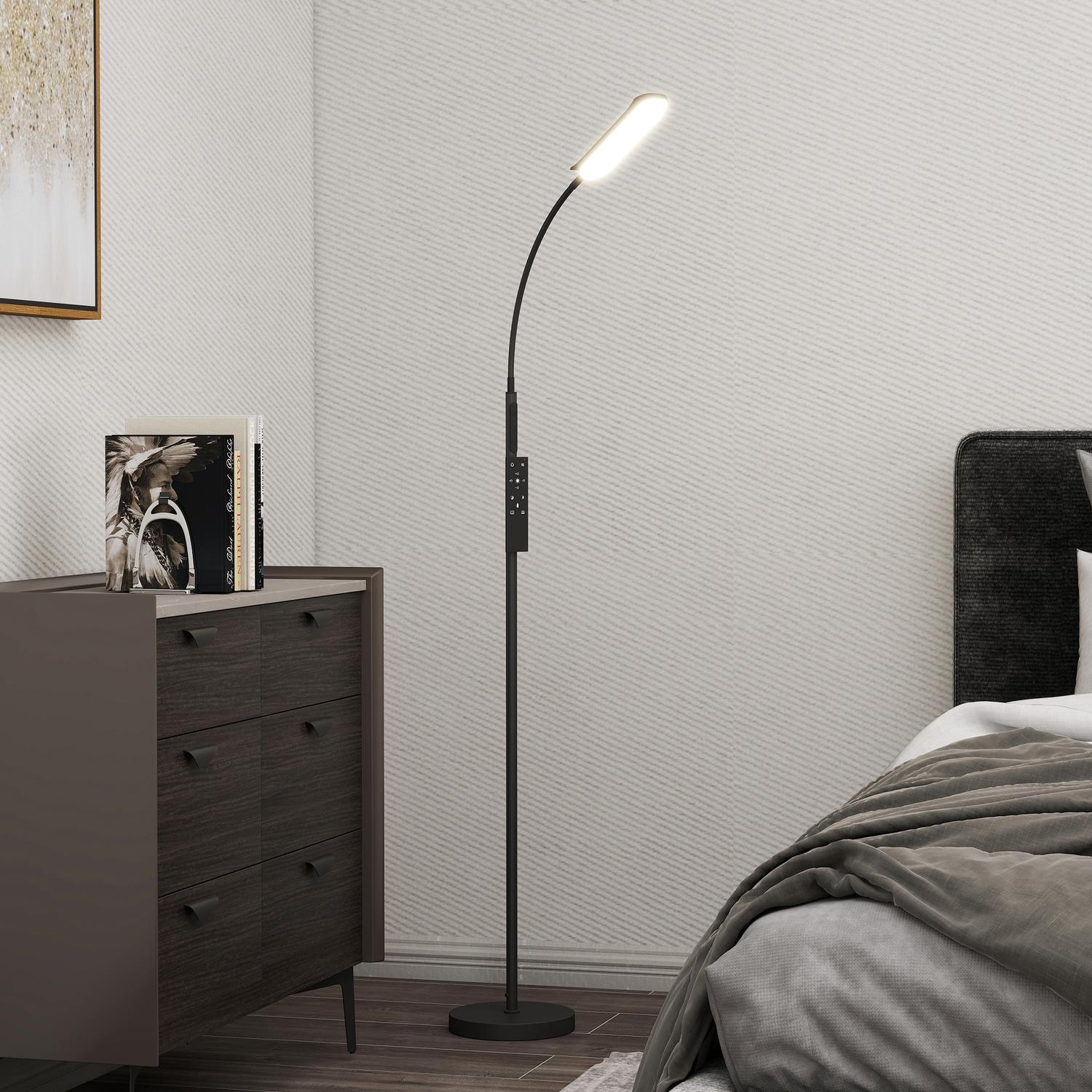 LED-golvlampa, 5 lägen, minnesfunktion, justerbar ljusstyrka, stål, svart