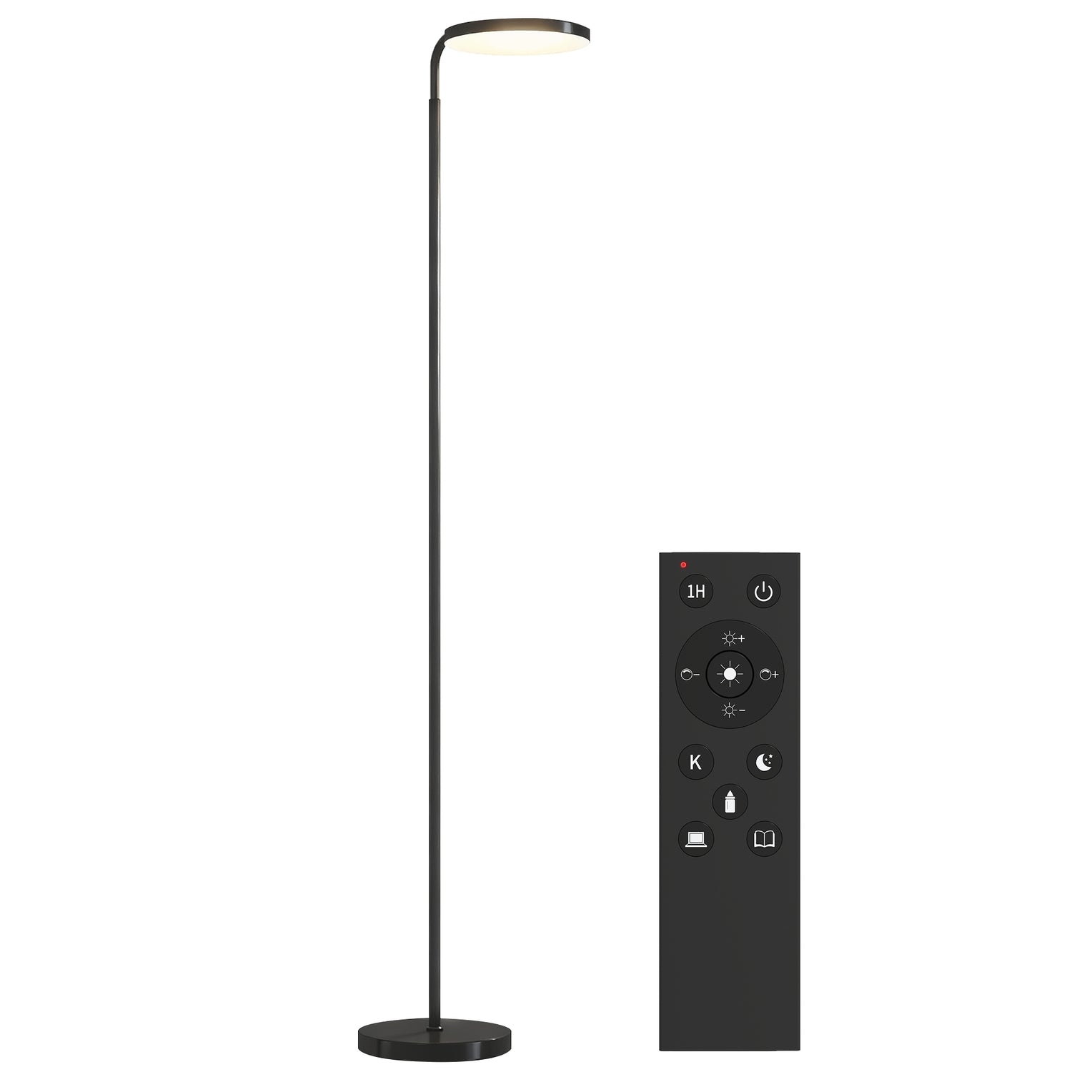 LED-golvlampa, justerbar, fjärrkontroll, svart
