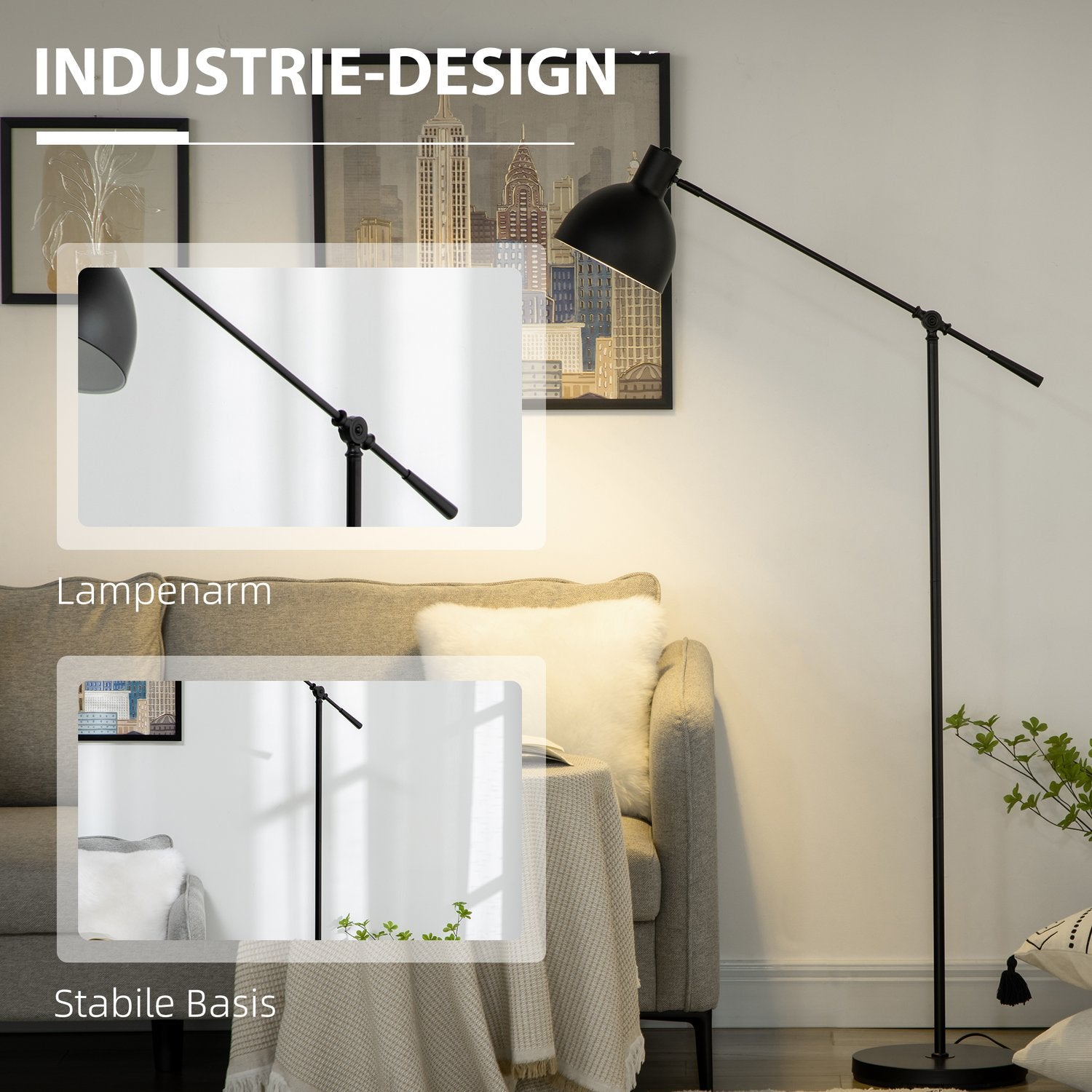 LED-golvlampa med justerbart stativ och dimbart ljus