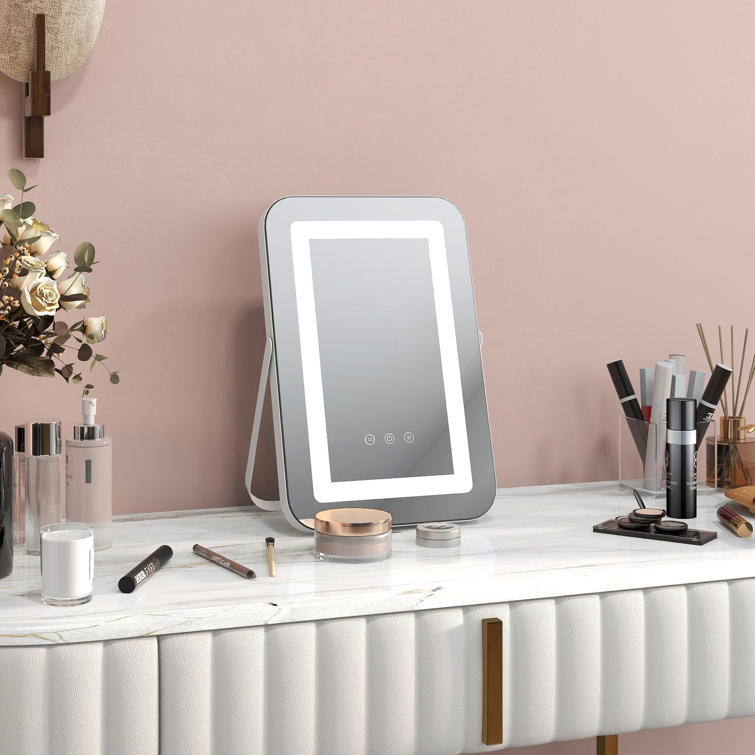 LED kosmetické zrcadlo, 10násobné zvětšení, 3 barvy osvětlení, otočné