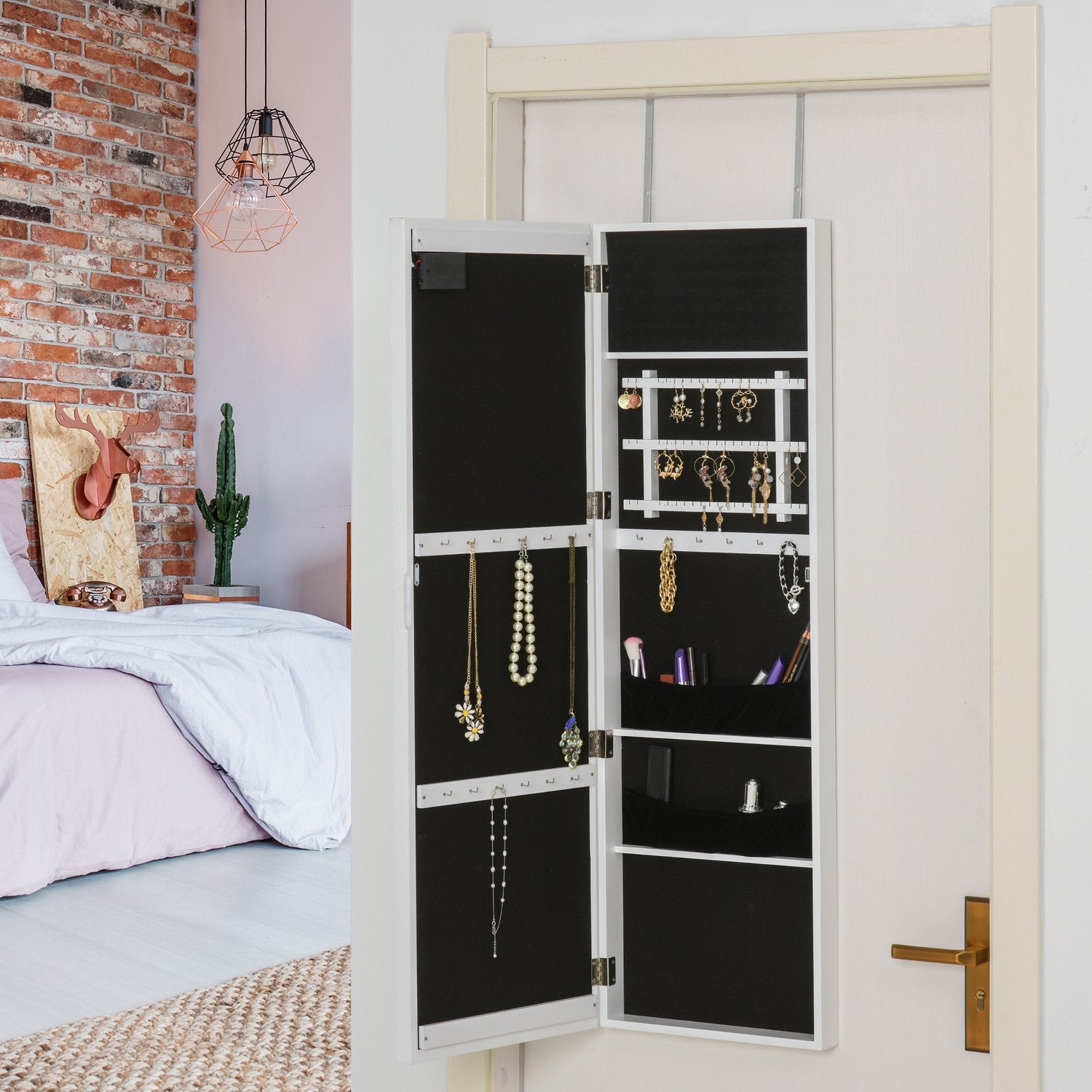 LED zrcadlová skříňka na šperky, montáž na dveře, 36,6""x8""x120"" bílá