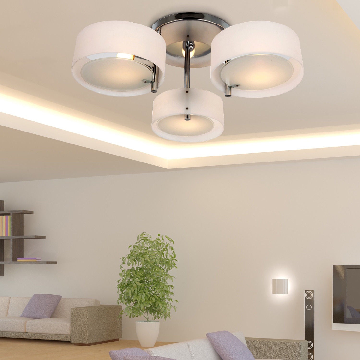 LED-taklampa, 3-lampa, E27 40W, varmvit, Ø64cm
