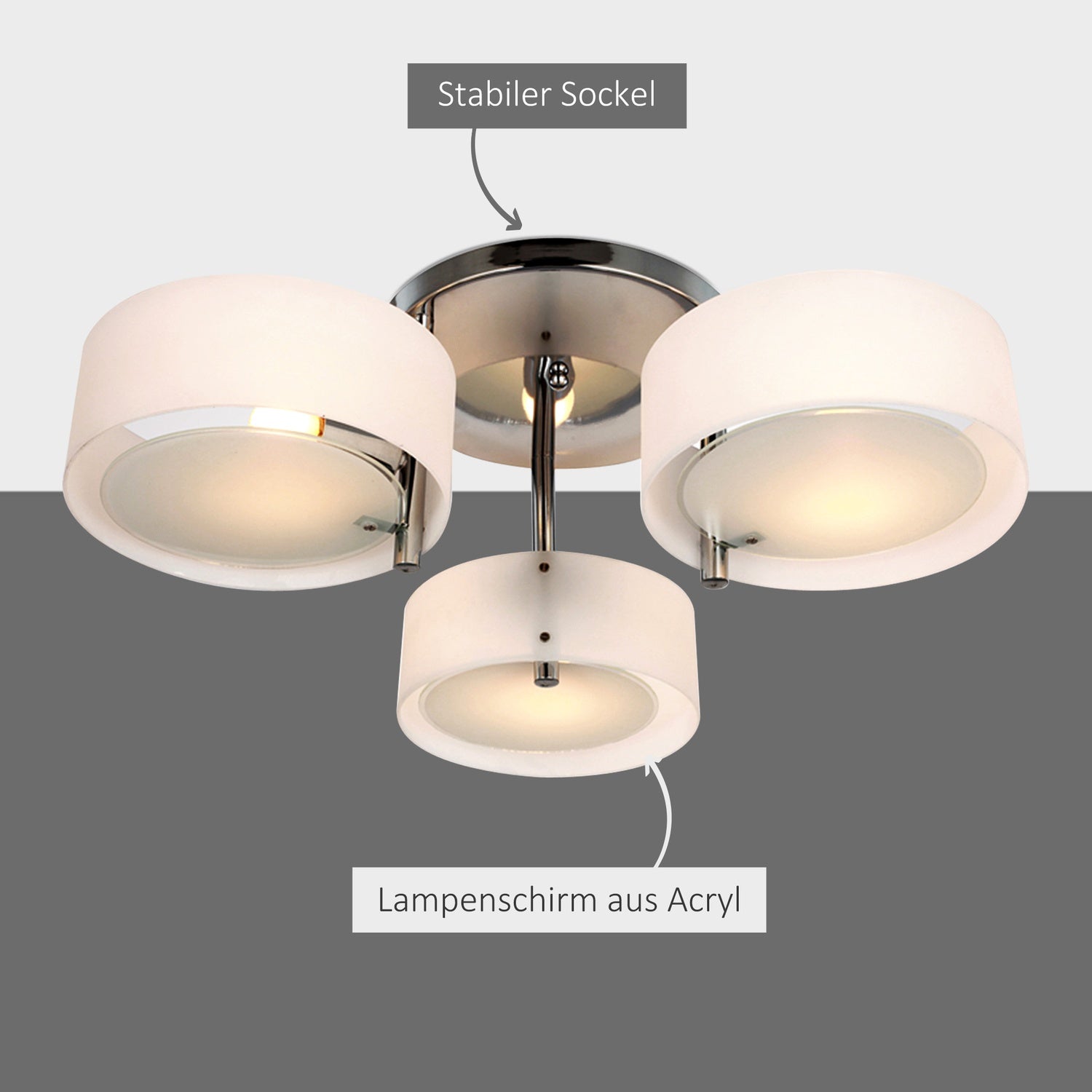 LED-taklampa, 3-lampa, E27 40W, varmvit, Ø64cm