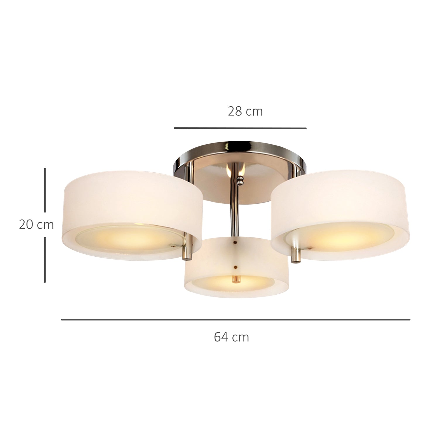 LED-taklampa, 3-lampa, E27 40W, varmvit, Ø64cm