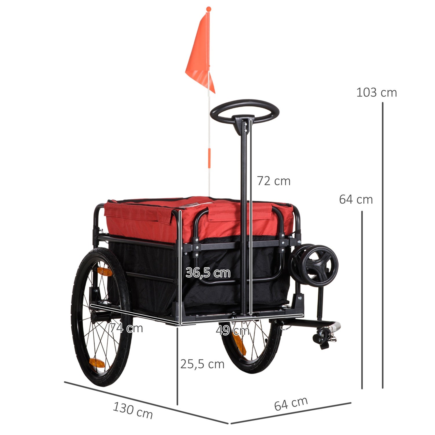Přepravní vozík s tažným zařízením, nosnost 40 kg, červený, s odrazkami