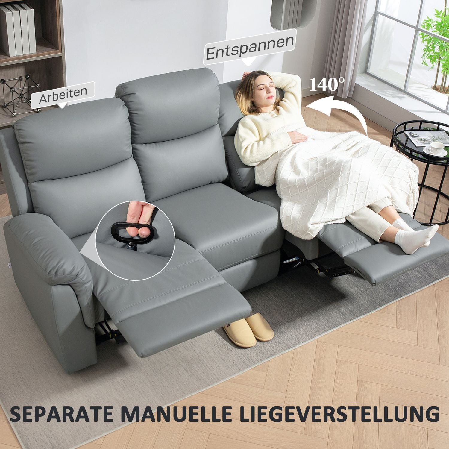 Liggande 3-sits soffa, konstläder, mörkgrå