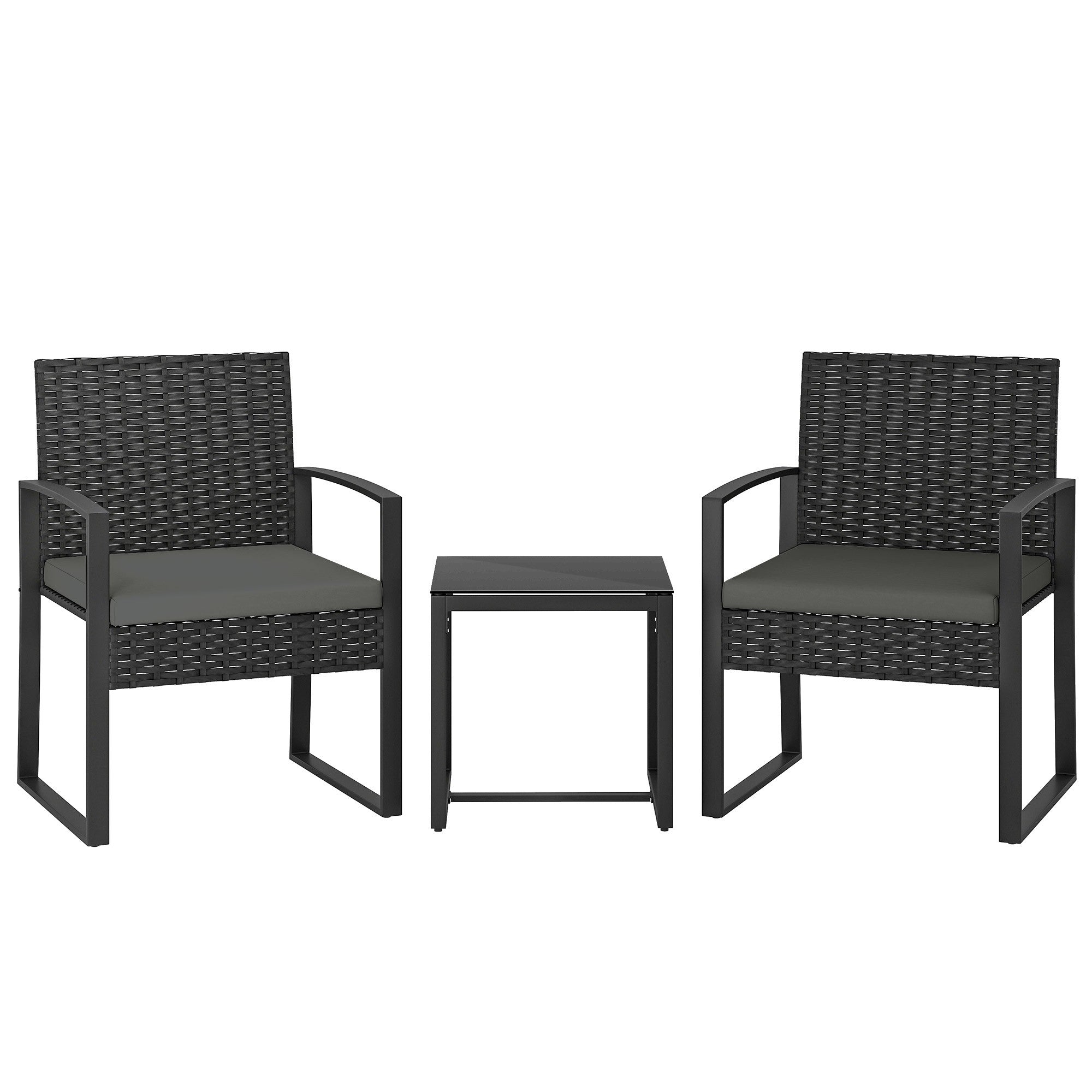 Liten balkongmöbelgrupp, PE-rotting, stoppade sitsar