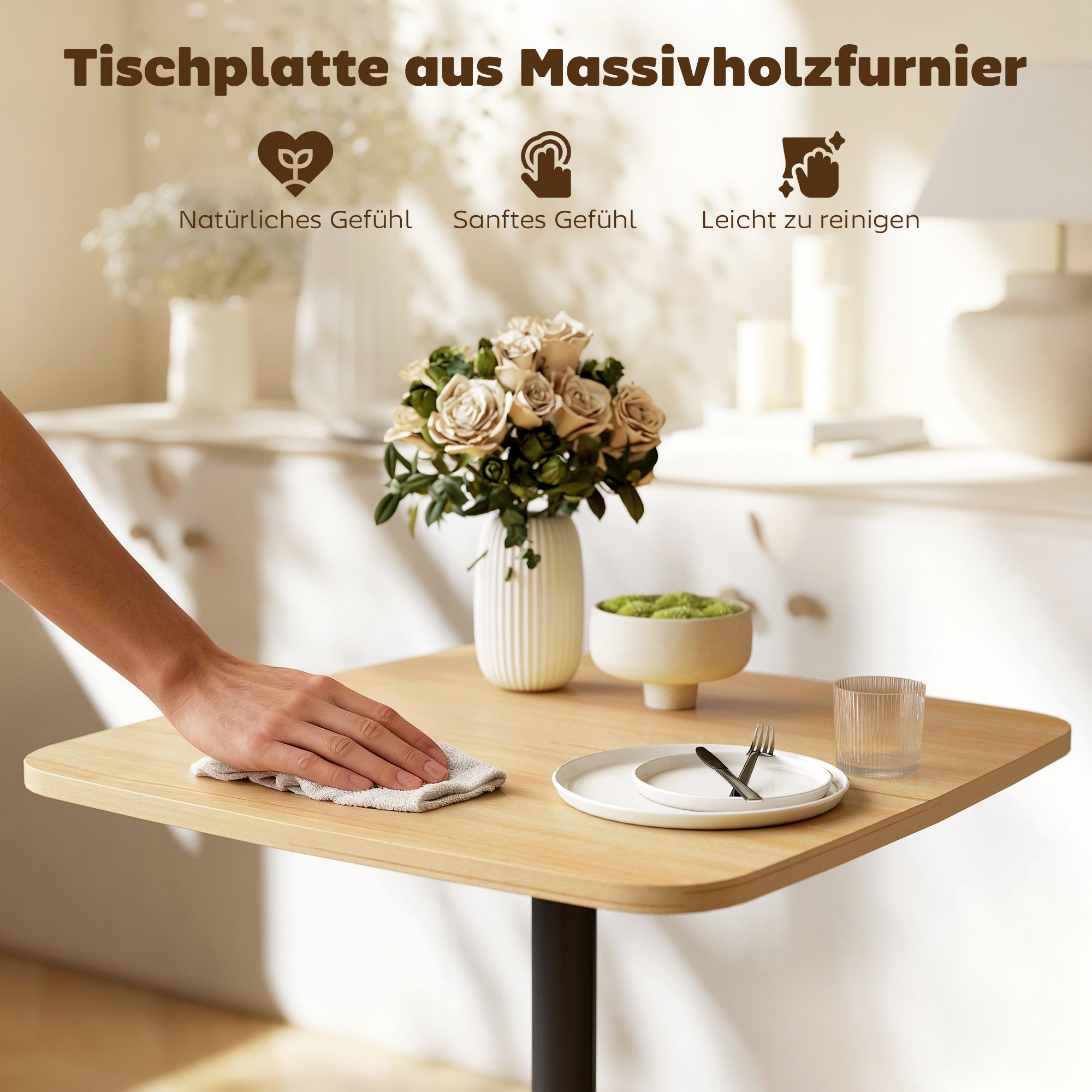 Litet matbord, 60 cm fyrkantigt, MDF-skiva, stålbas