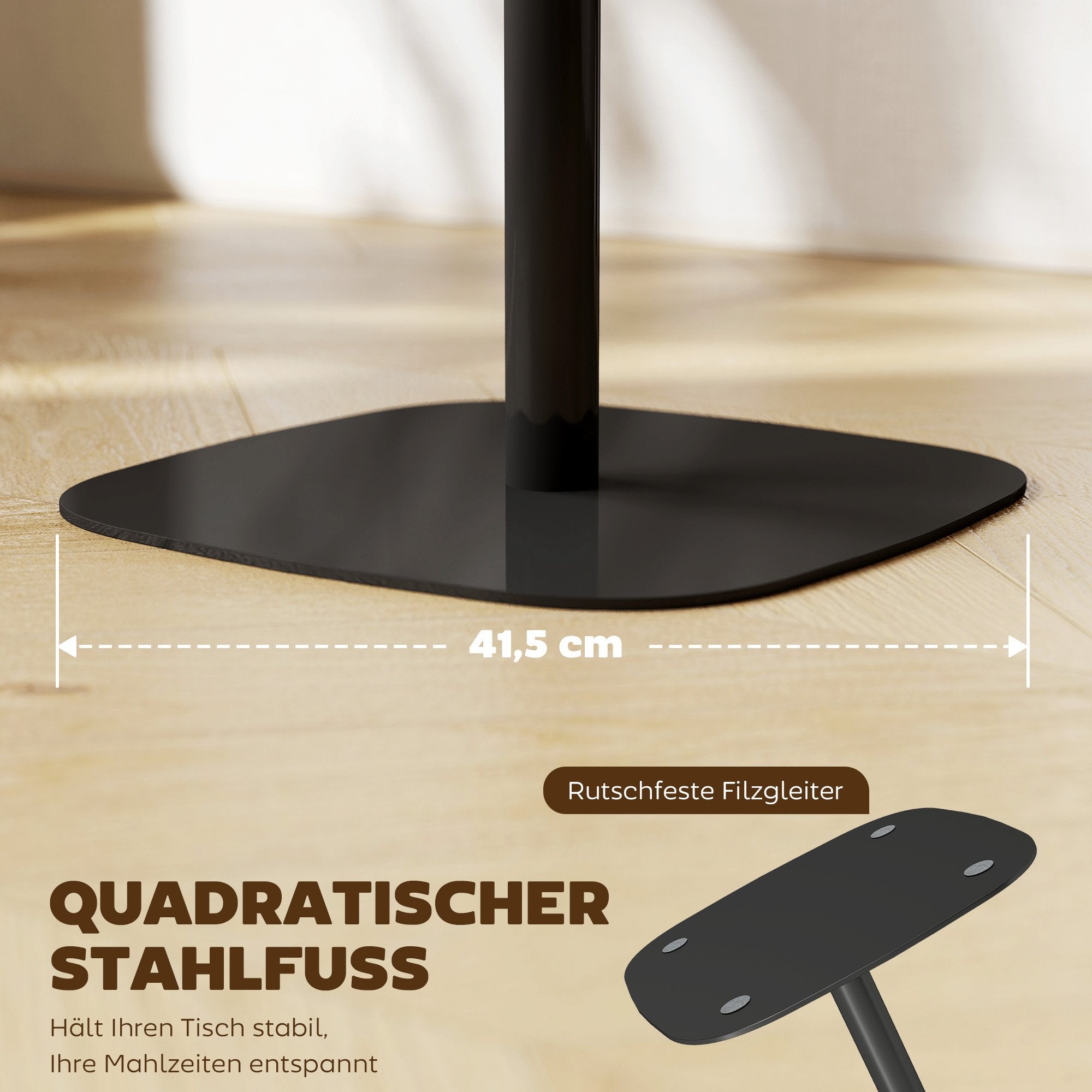 Litet matbord, 60 cm fyrkantigt, MDF-skiva, stålbas