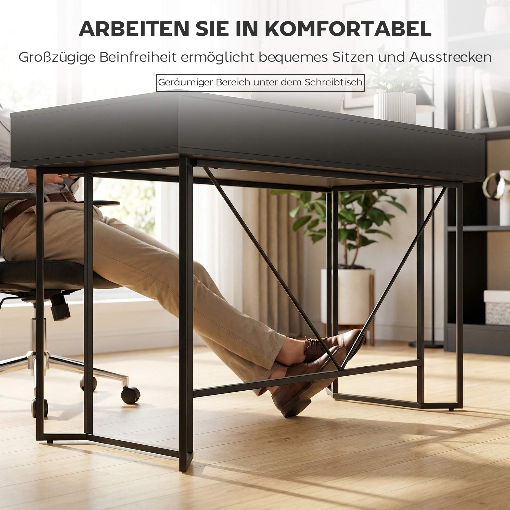 Litet svart datorskrivbord med lådor, 120 cm