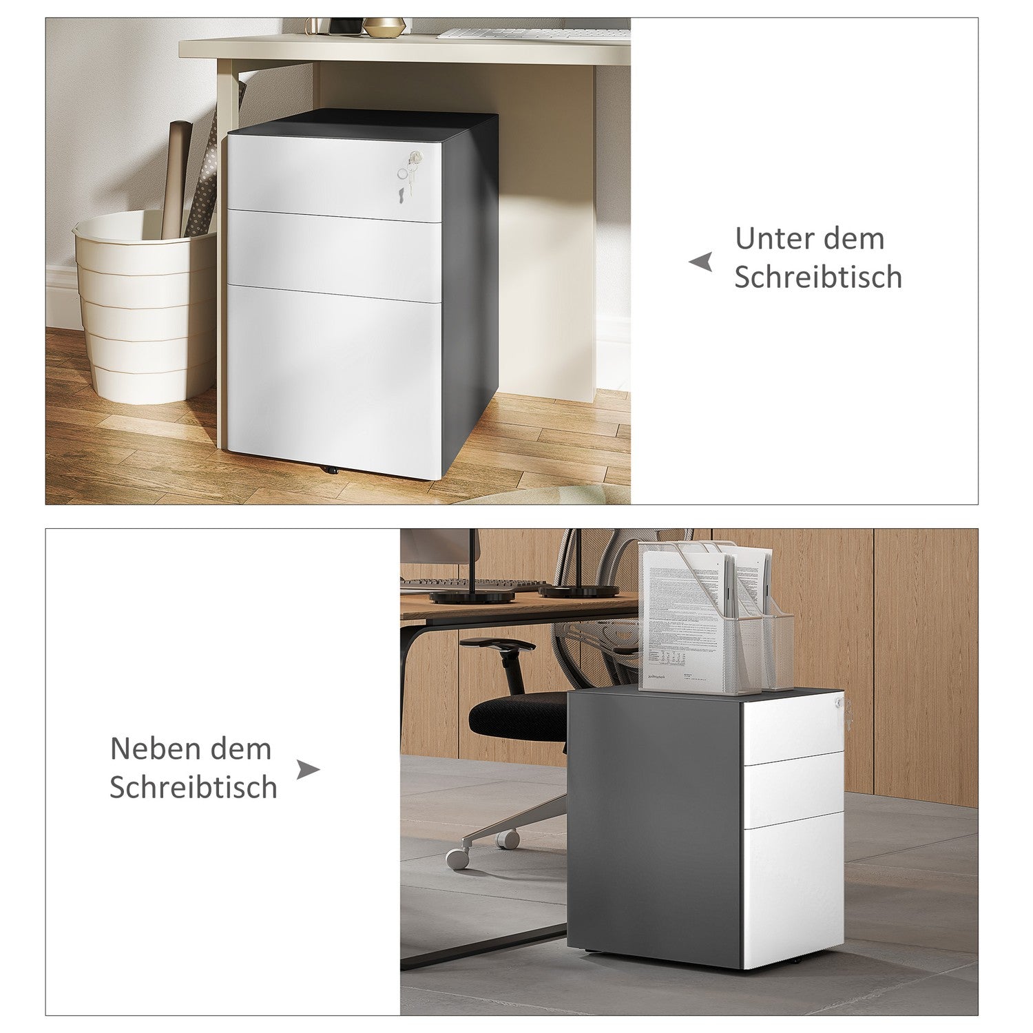 Uzamykatelná pojízdná kartotéka, 3 zásuvky, ocelová, bílá/šedá
