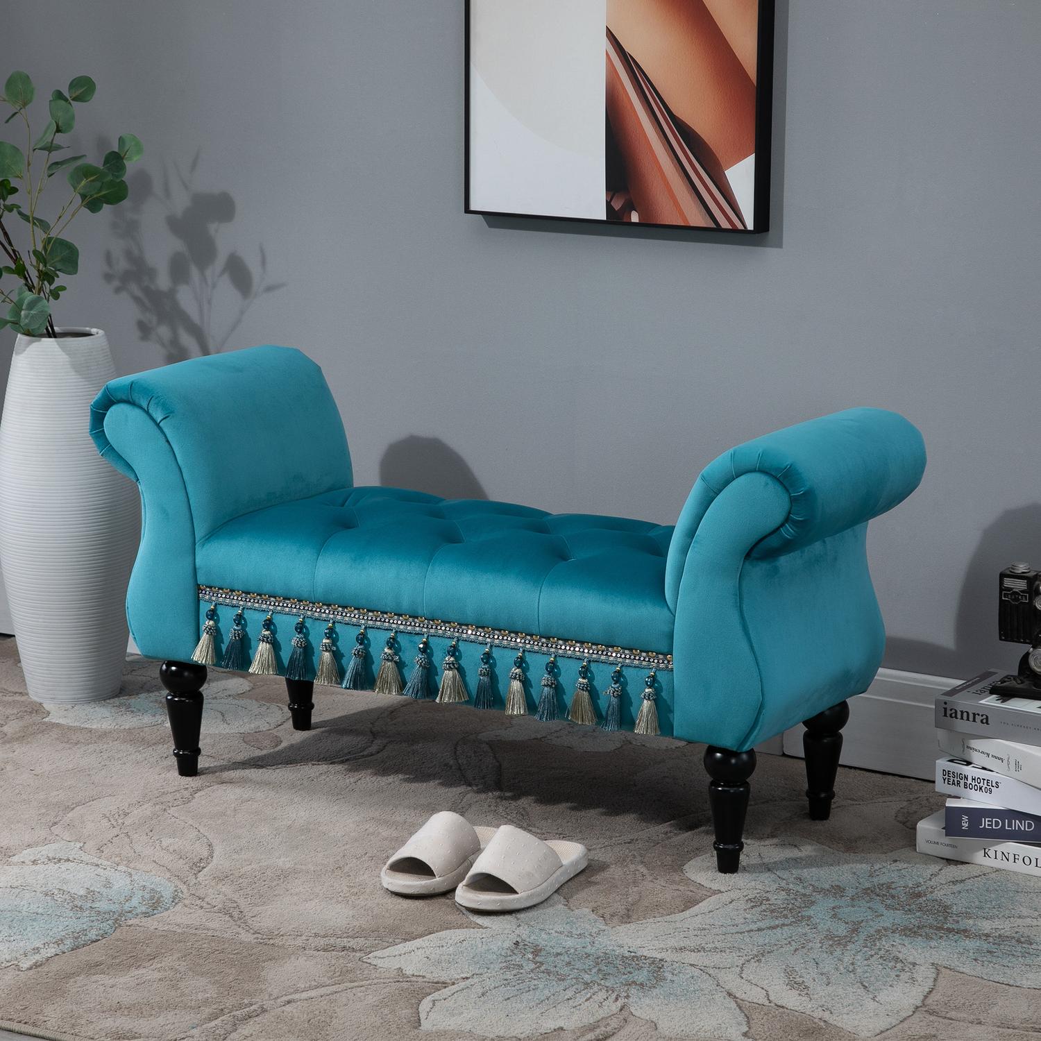 Lyx blå klädd bänk - 117 x 40 x 58 cm