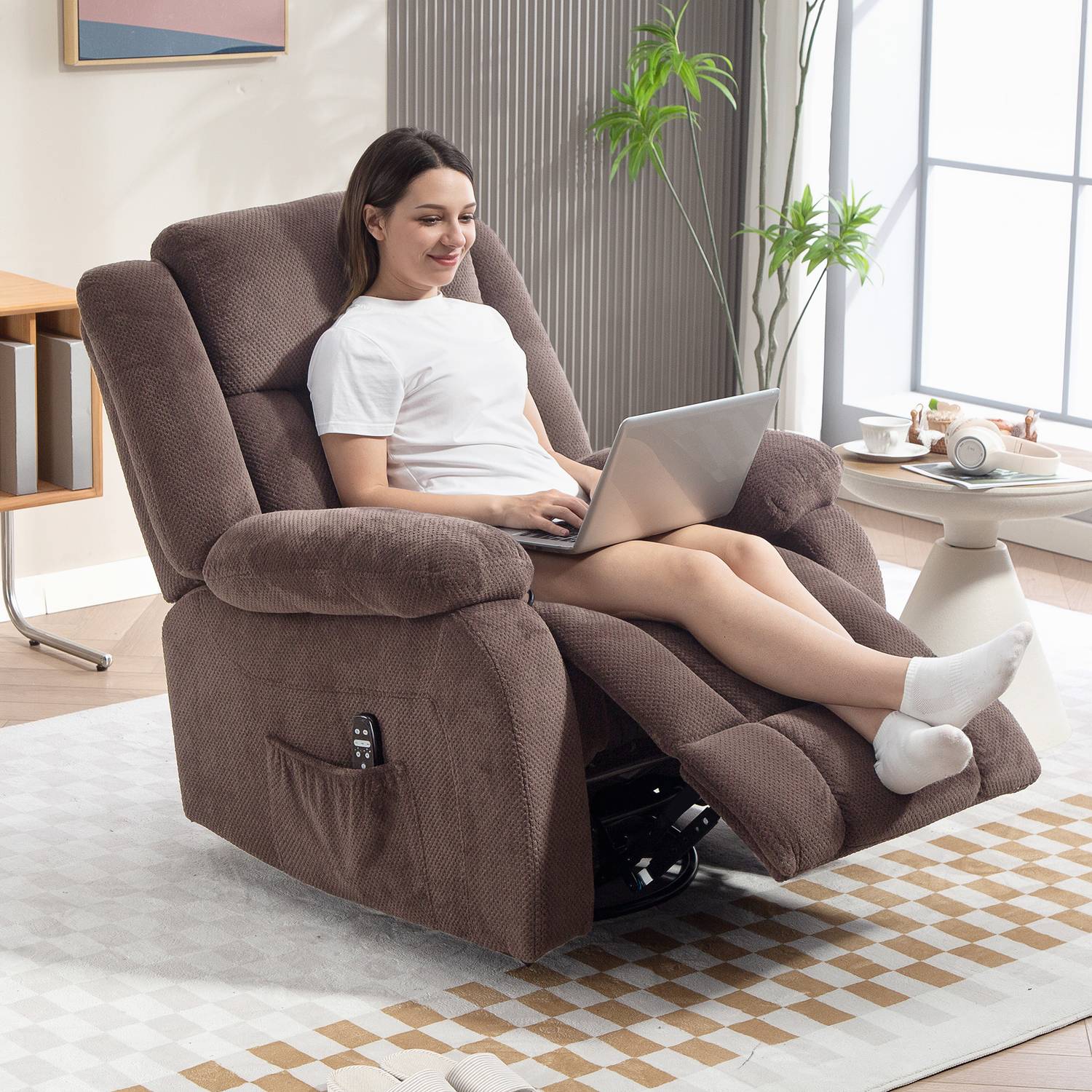 Massagefåtölj, 8 vibrationspunkter, 5 lägen, uppvärmd, brun