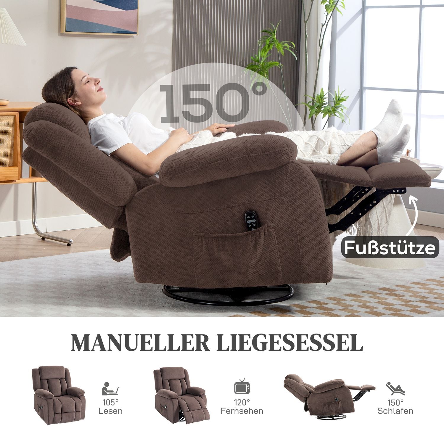 Massagefåtölj, 8 vibrationspunkter, 5 lägen, uppvärmd, brun