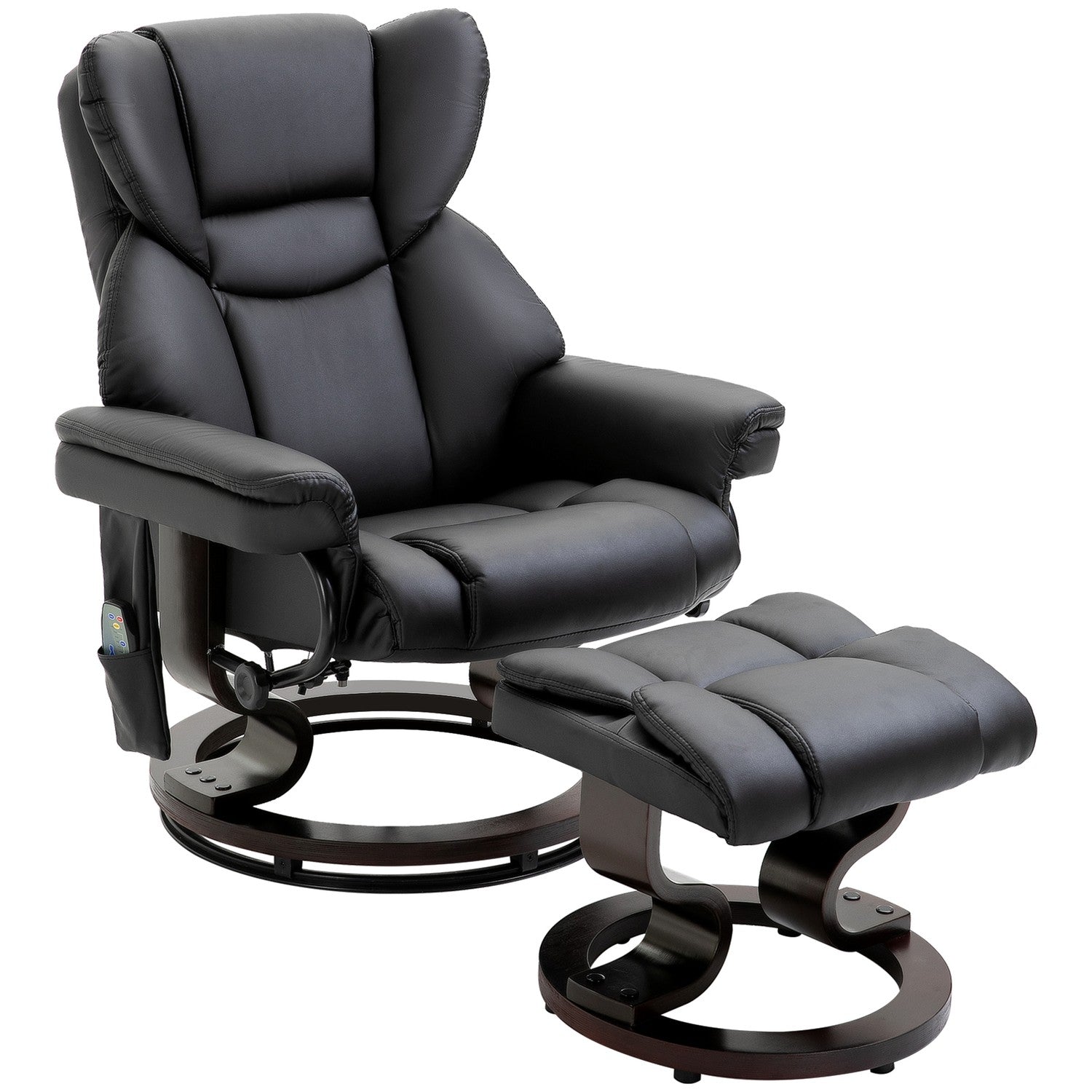 Massagefåtölj med fotpall, svart konstläder