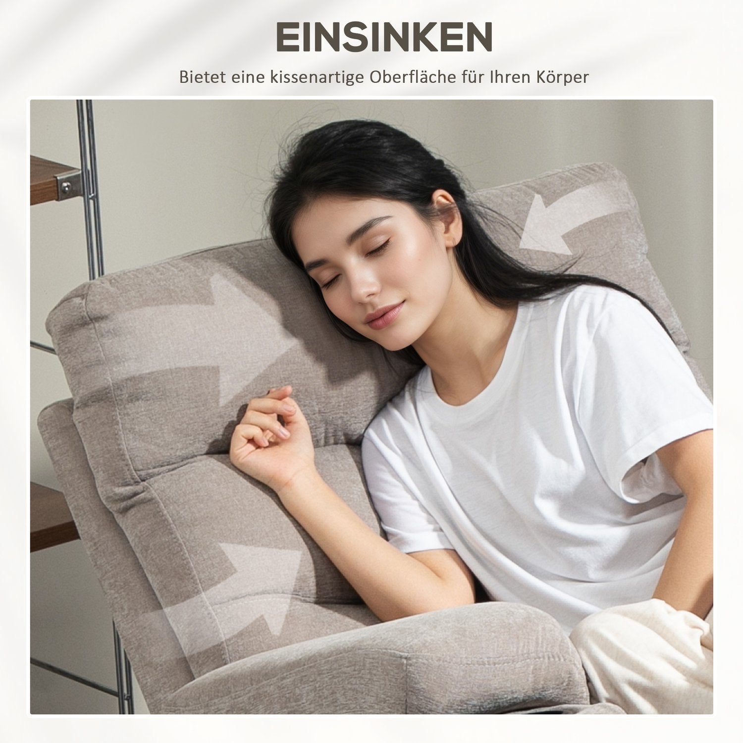 Massagestol med ståfunktion, 8 vibrationsmassagepunkter, elektriskt klädd stol med 2 fjärrkontroller, ljusbrun