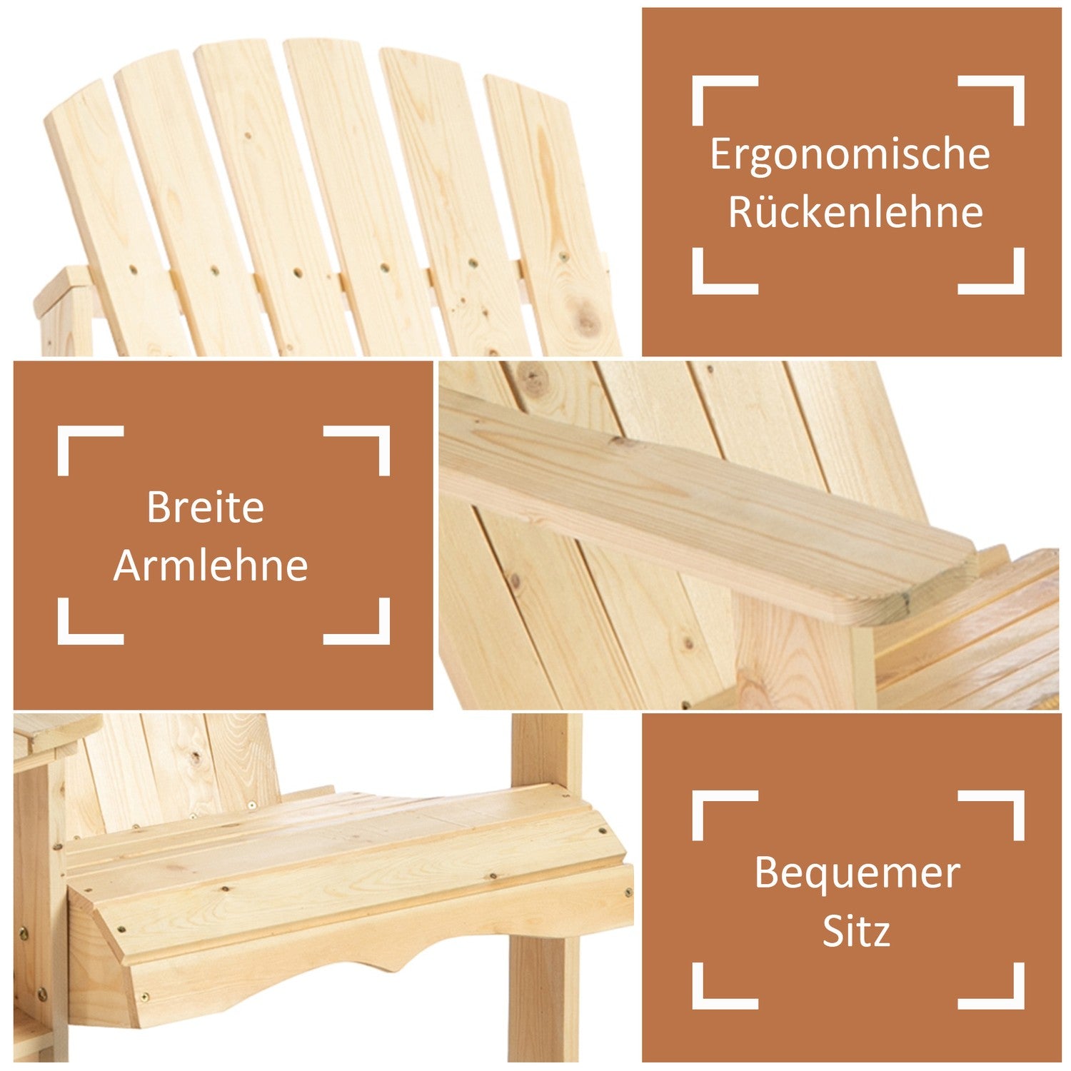 Massivt trä Adirondack trädgårdsstolset med bord, 2-sits