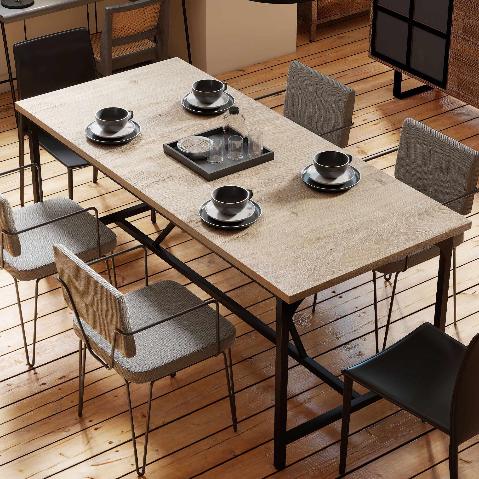 Matbord för 6-8 personer, träliknande, 180 x 80 x 75,5 cm