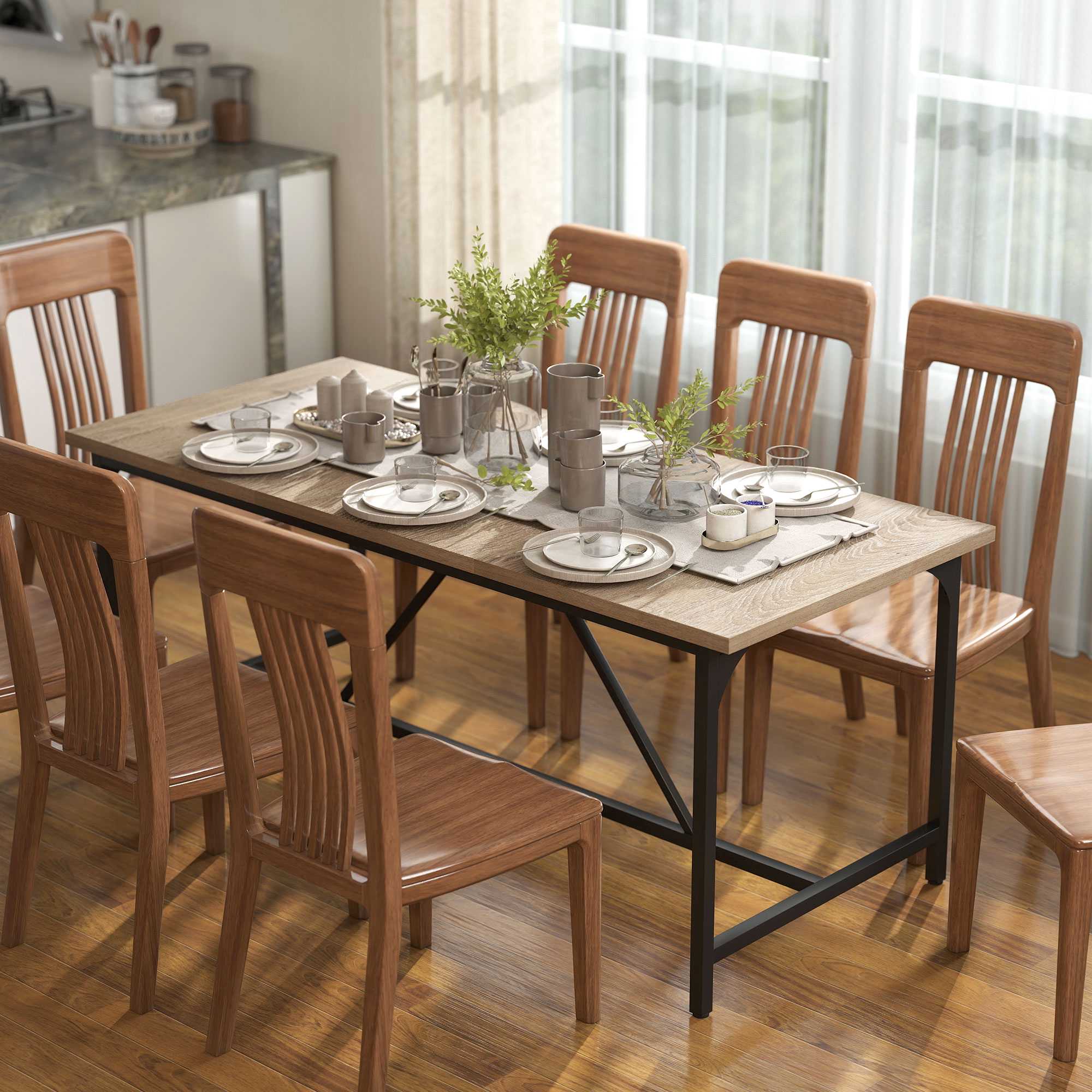 Matbord för 6-8 personer, träliknande, 180 x 80 x 75,5 cm