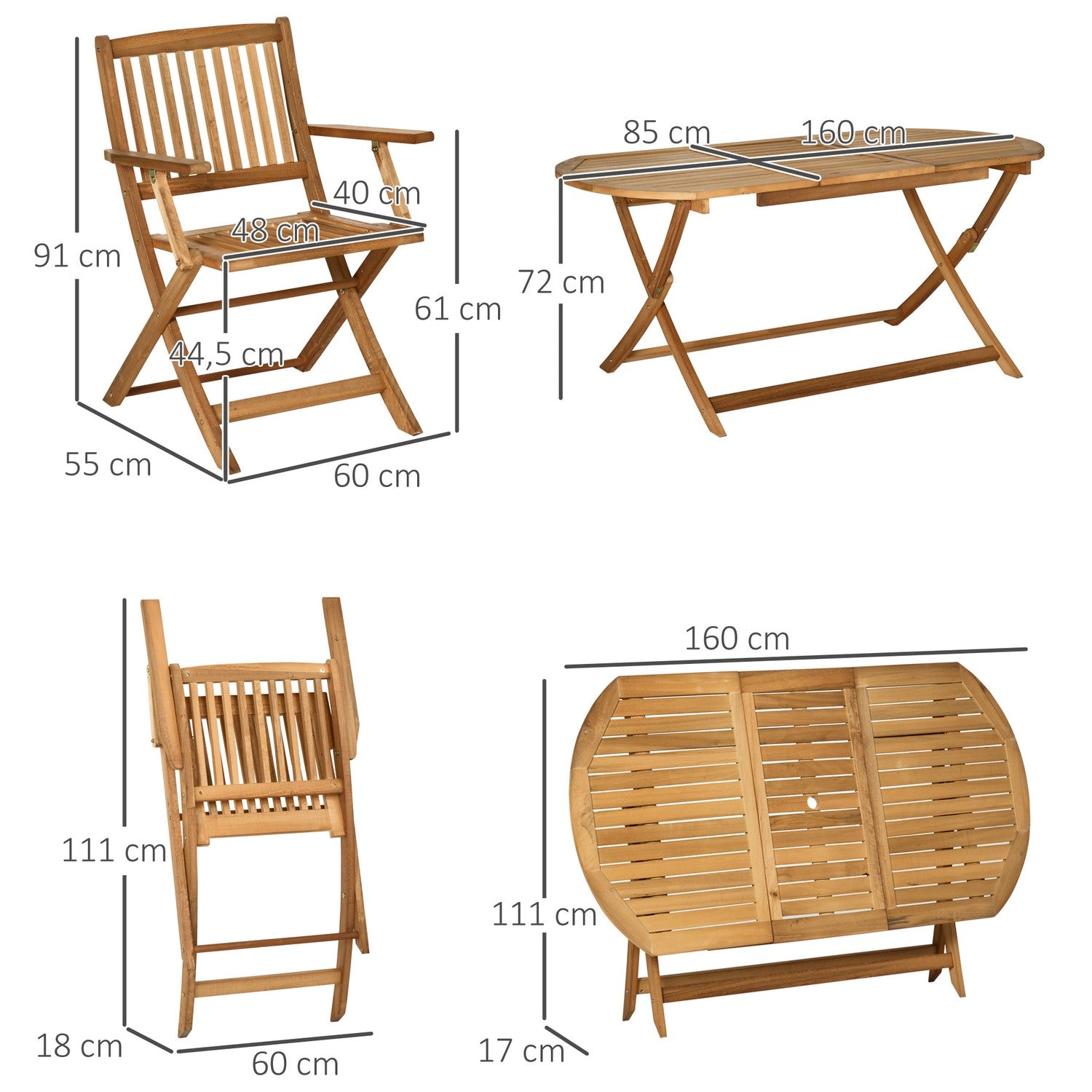 Matsalsset för 6, massivt trä, naturlig finish, uteplats