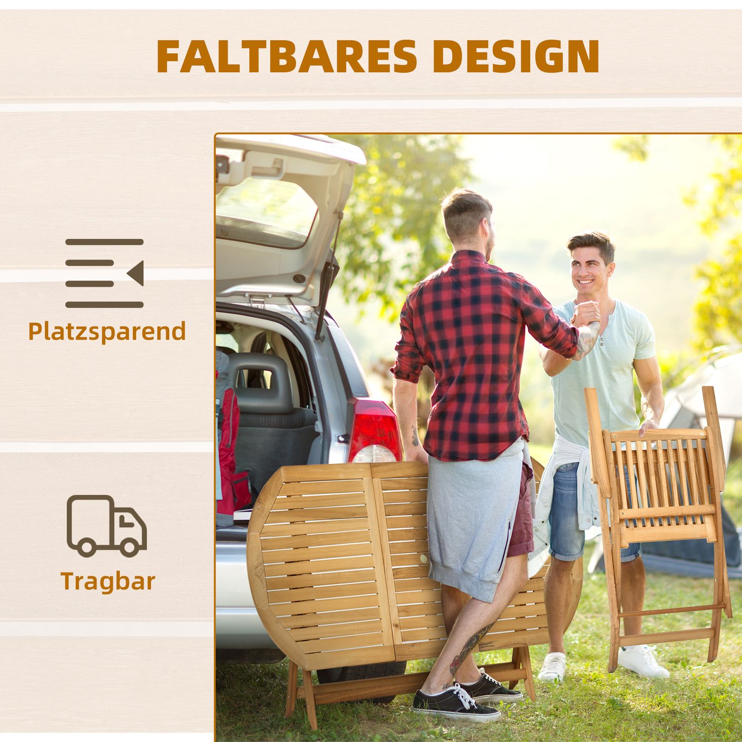 Matsalsset för 6, massivt trä, naturlig finish, uteplats
