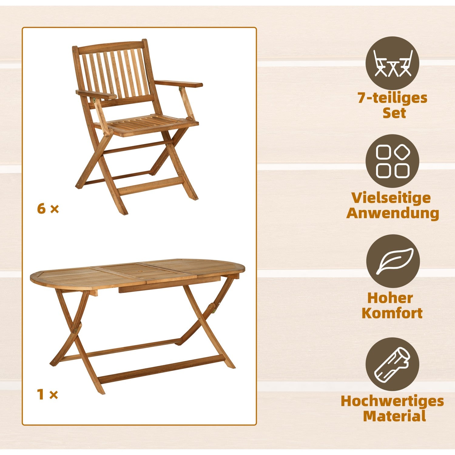 Matsalsset för 6, massivt trä, naturlig finish, uteplats
