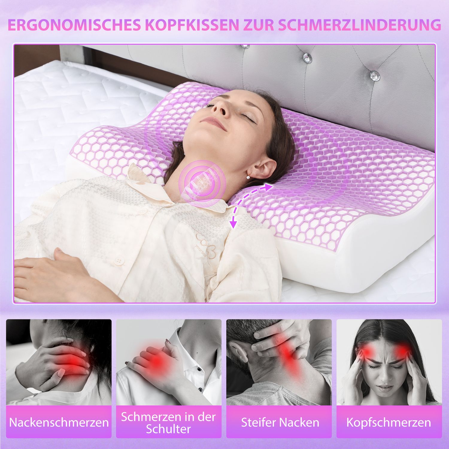 Memory Foam-kudde, ergonomiskt nackstöd, 2 höjder