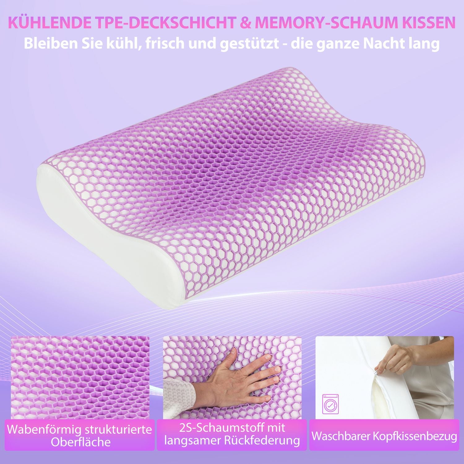 Memory Foam-kudde, ergonomiskt nackstöd, 2 höjder