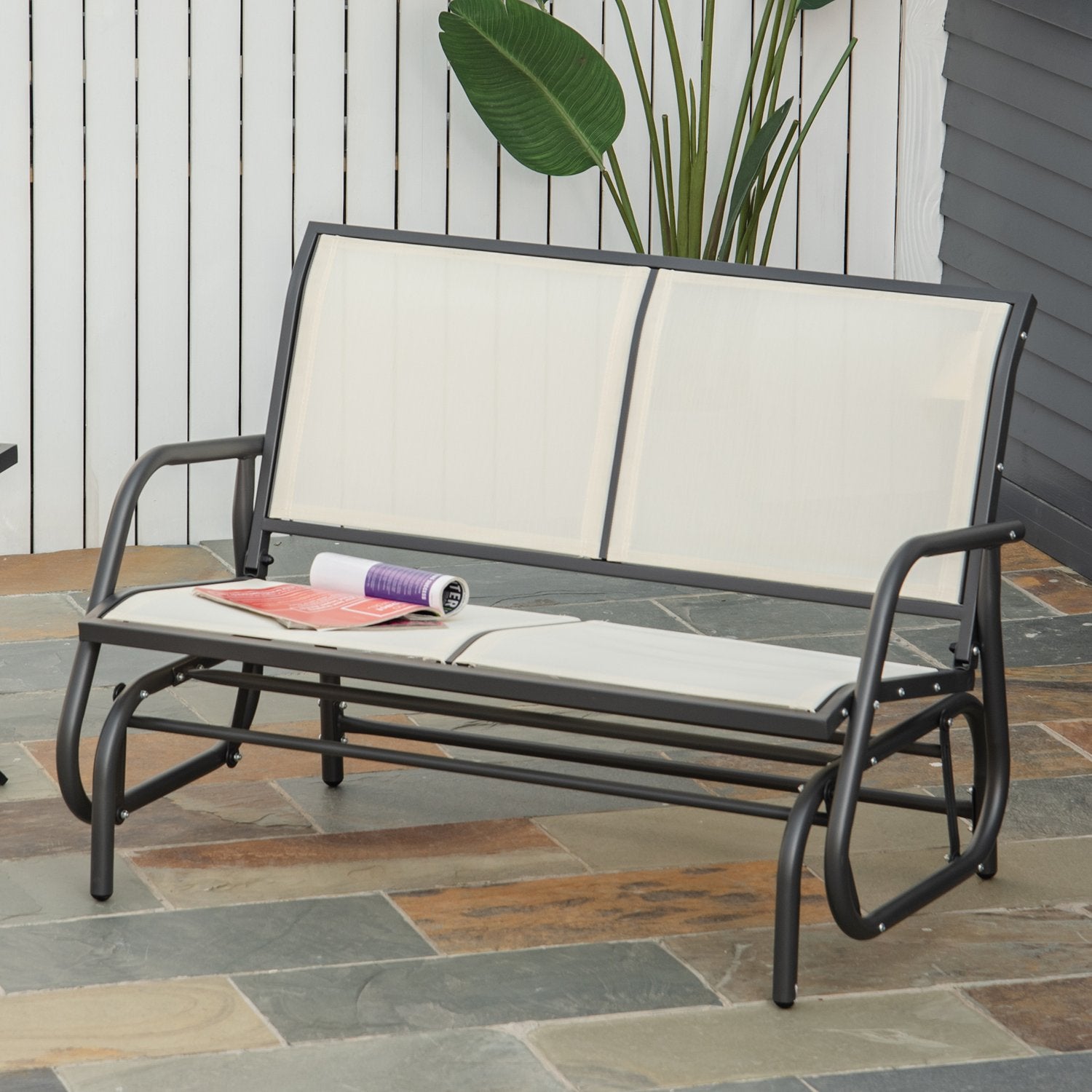 Metall 2-sits gungbänk – Svart & Beige 120x70x85 cm
