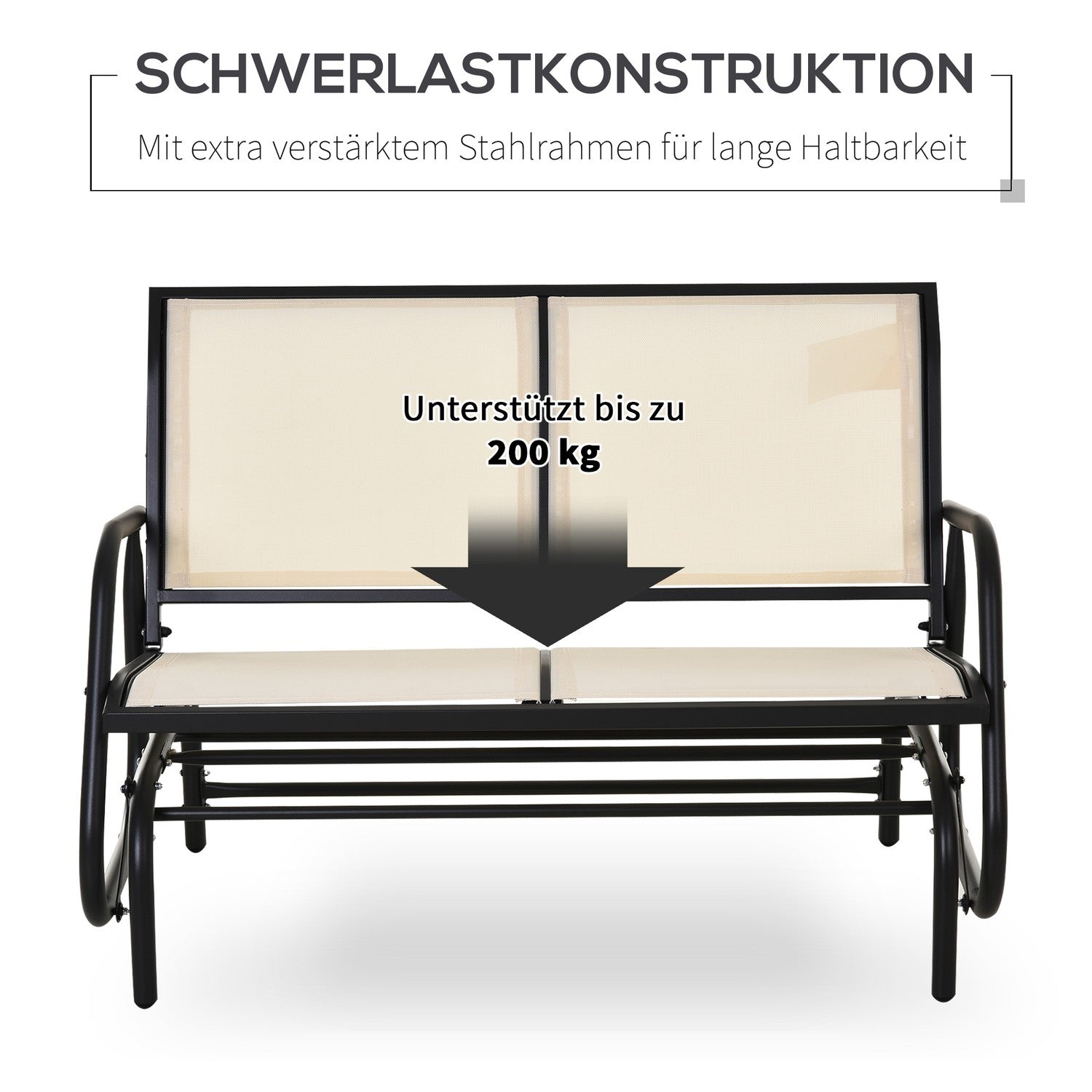Metall 2-sits gungbänk – Svart & Beige 120x70x85 cm