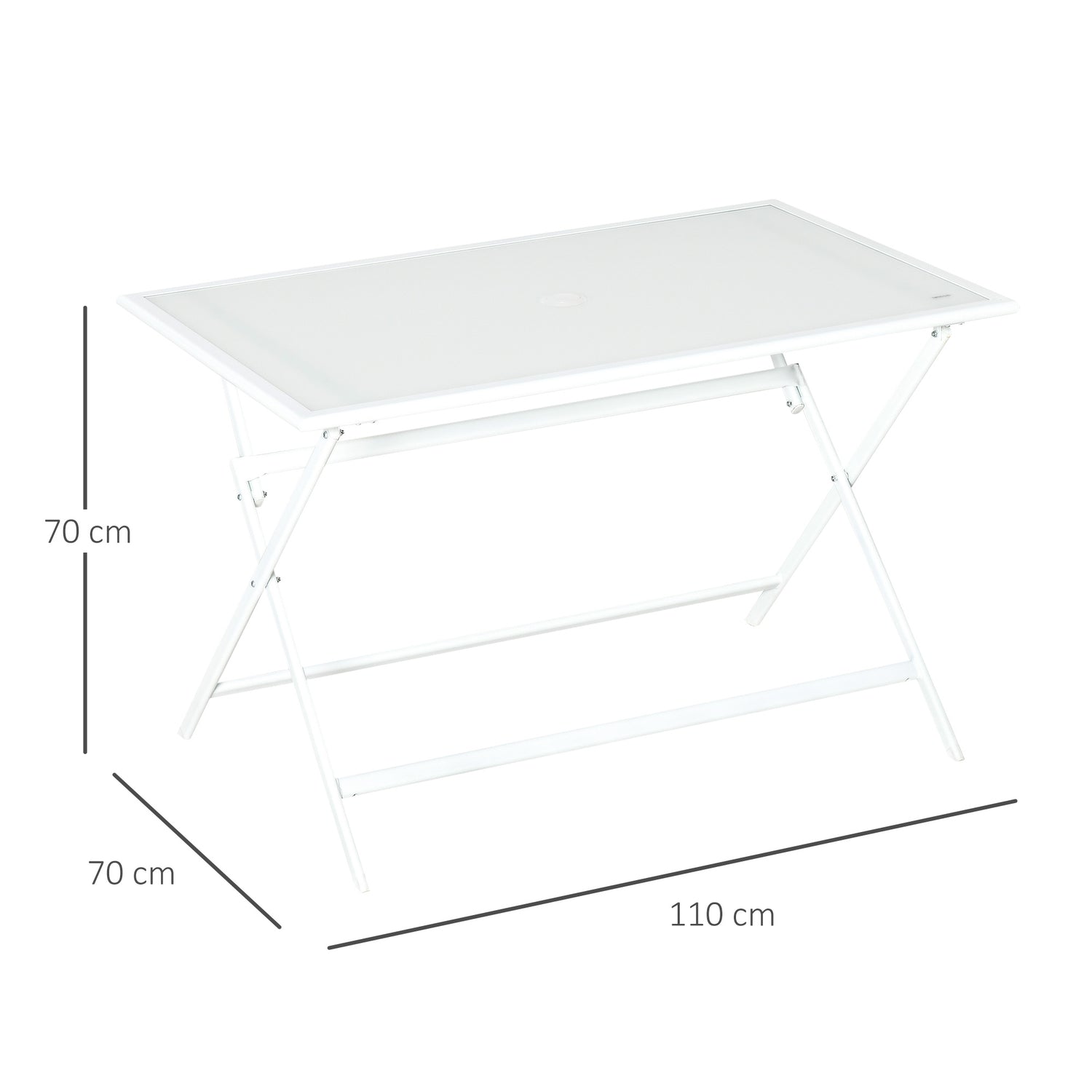 Metallfällbart bord med paraplyhål – 110x70x70cm