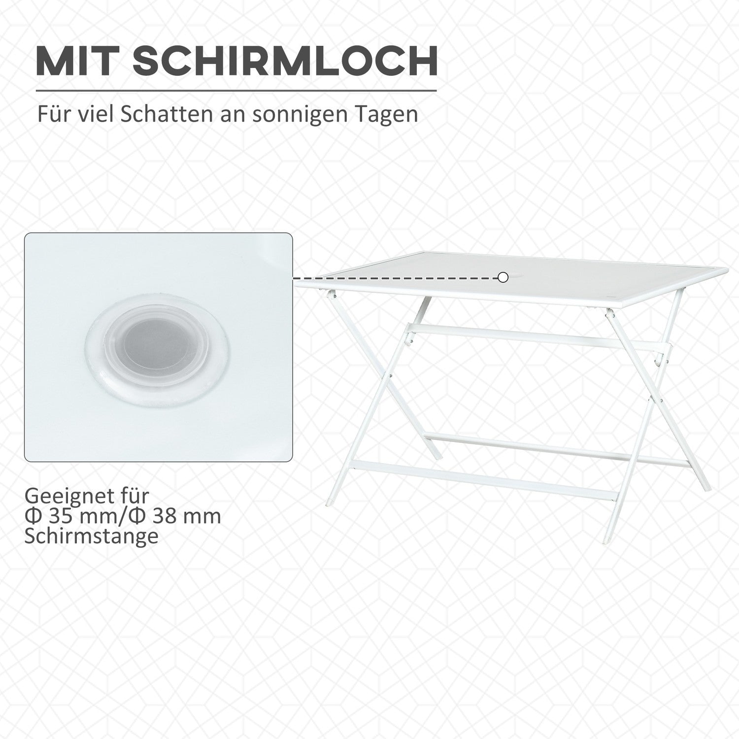 Metallfällbart bord med paraplyhål – 110x70x70cm
