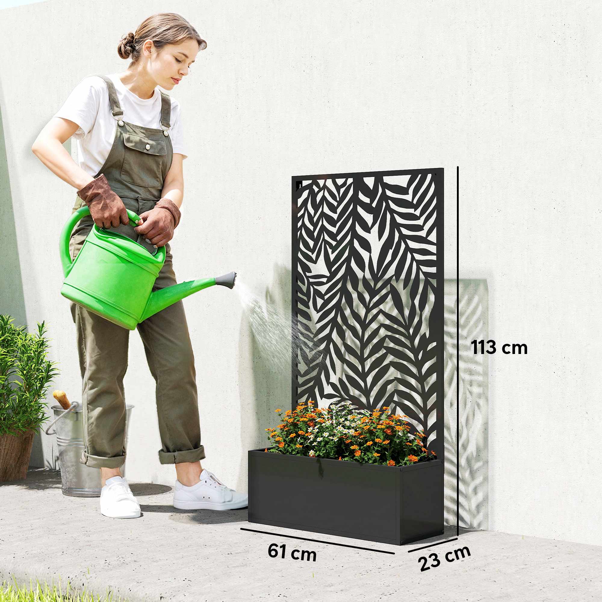 Metallkruka med spaljé, 20 liters kapacitet, svart